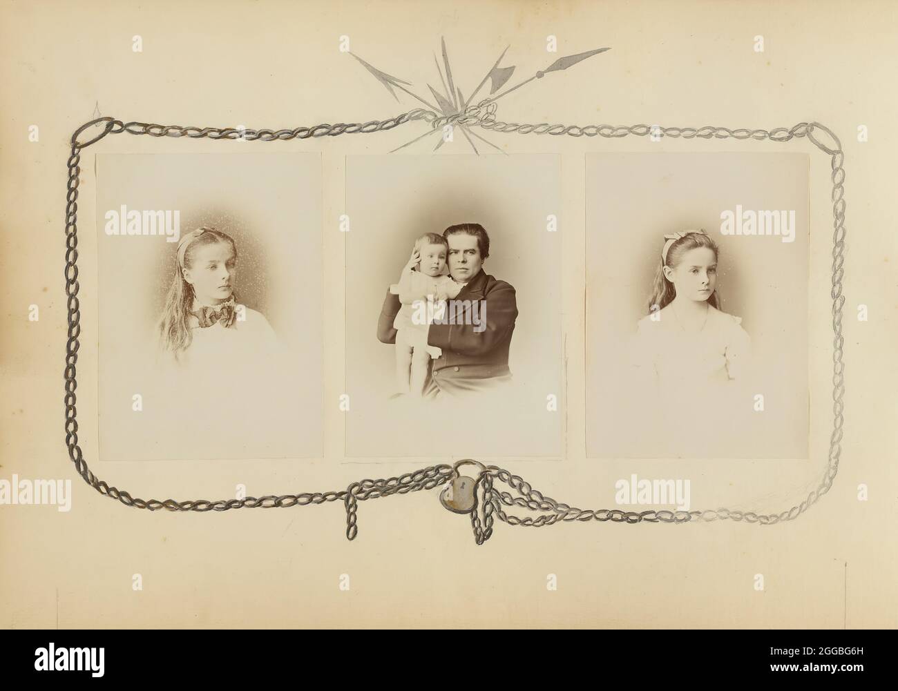 L'album Madame B, 1870. Une oeuvre en albumine imprime avec de l'aquarelle (dans l'album). Banque D'Images