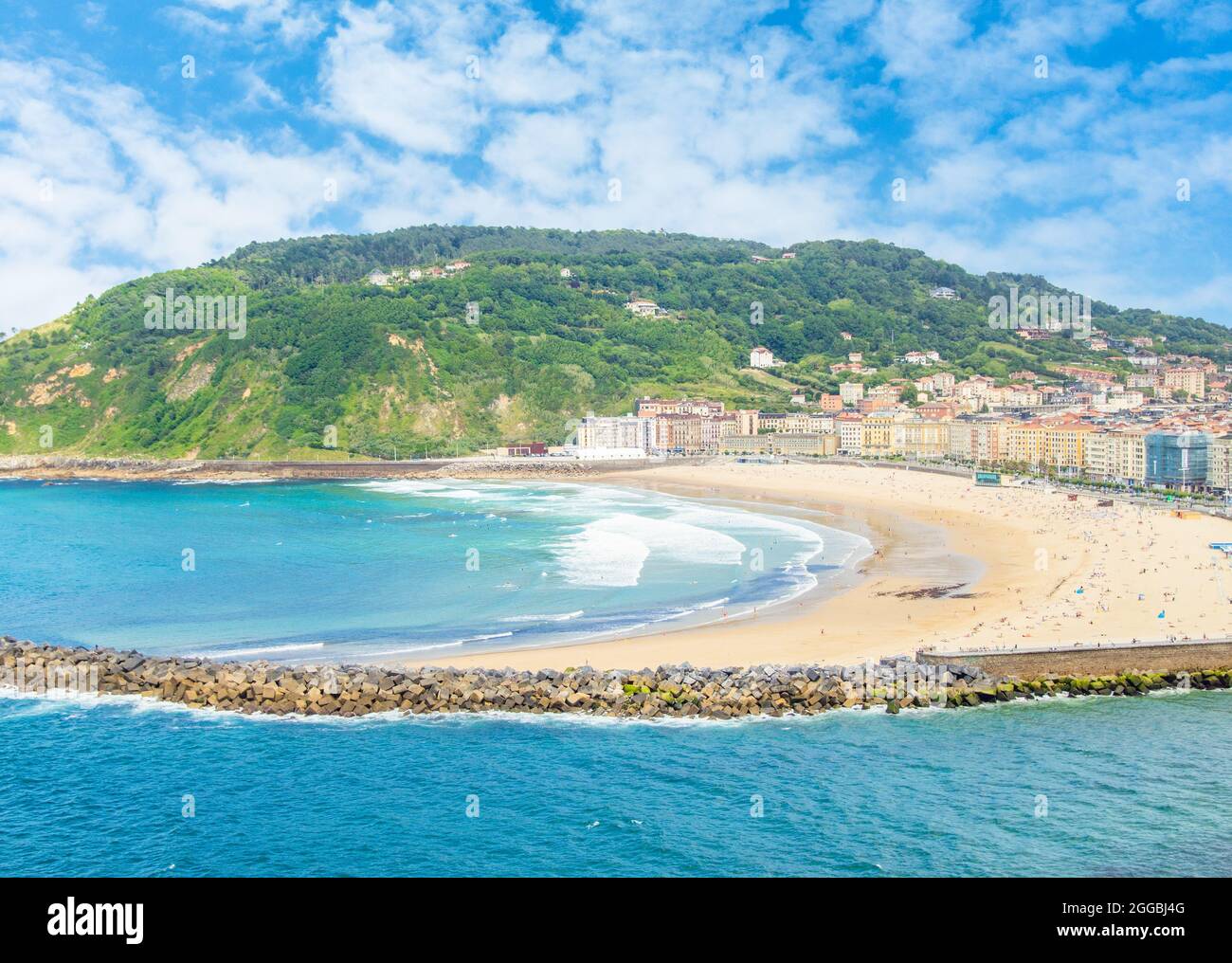 La plage de Zurriola, San Sebastian, Donostia, Pays Basque, Espagne Banque D'Images