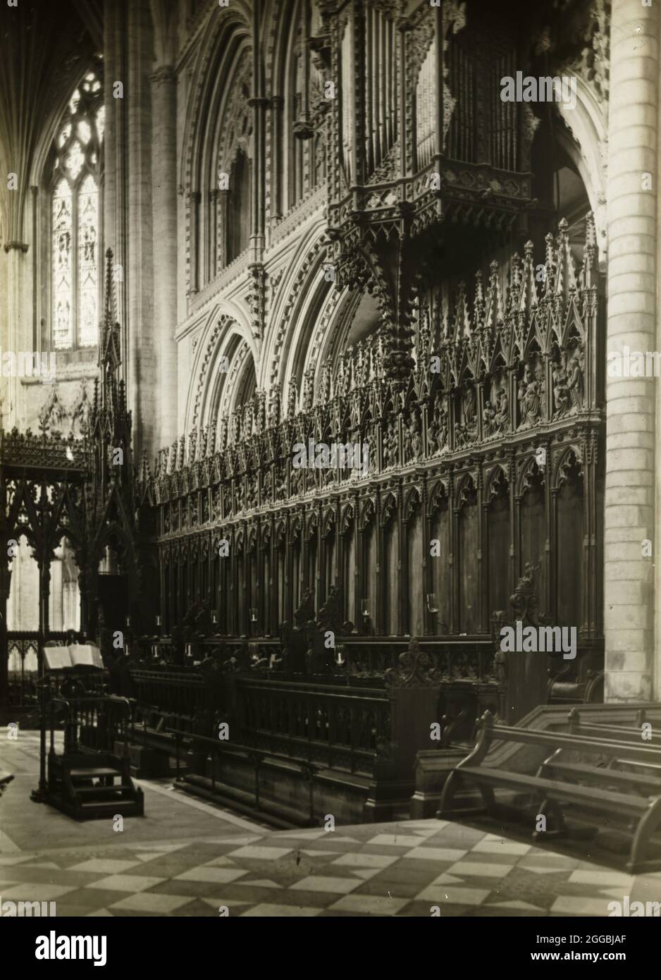 Cathédrale d'Ely : stands de chœur, 1891. Diapositive lanterne. Banque D'Images