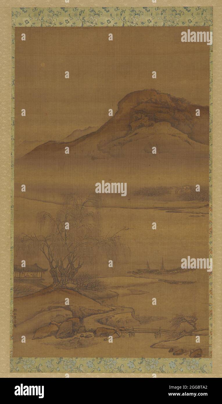 Bateaux amarrés sur la rivière nocturne, dynastie Qing, XVIIIe siècle. Style de Yuan Jiang. Signature fallacieux de Li Sheng. Banque D'Images