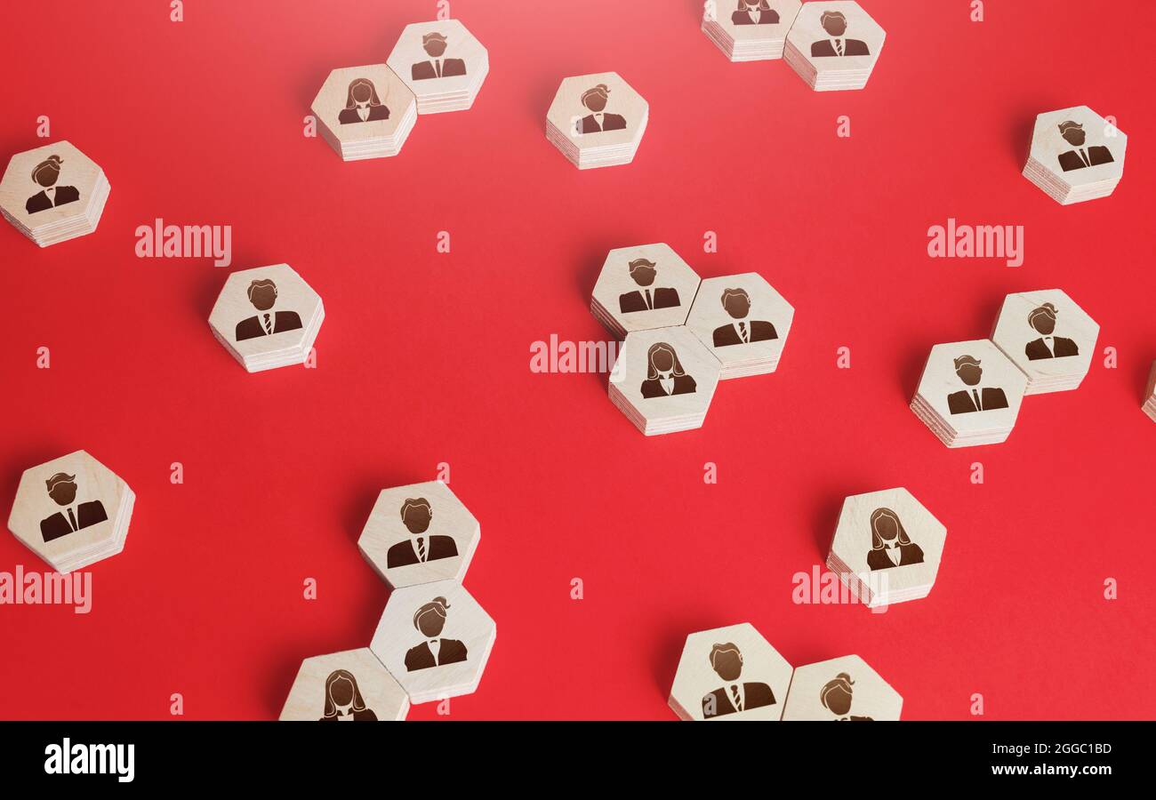 Chiffres hexagonaux des hommes d'affaires. Embauche de nouveaux employés et recrutement de personnel. Gestion du personnel. Rechercher un candidat pour un poste à fonction ouverte. Société an Banque D'Images