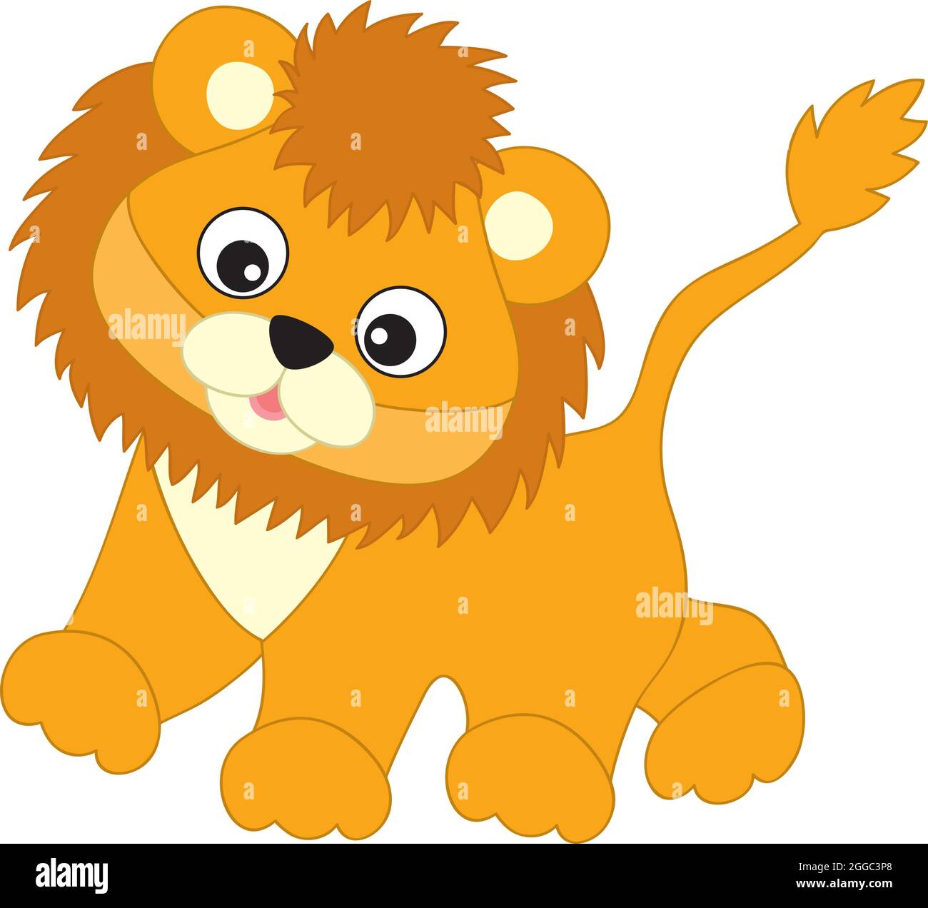 Promenade à pied avec un adorable petit lion. Cube Lion vectoriel Illustration de Vecteur