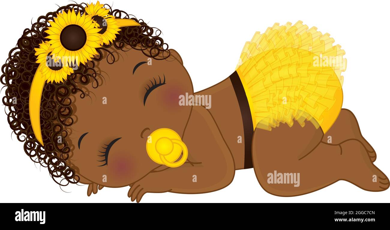 Mignon Petit Tournesol Africain Americain Bebe Fille Portant Jaune Rouffled Diaper Dormir Vecteur Noir Bebe Fille Image Vectorielle Stock Alamy