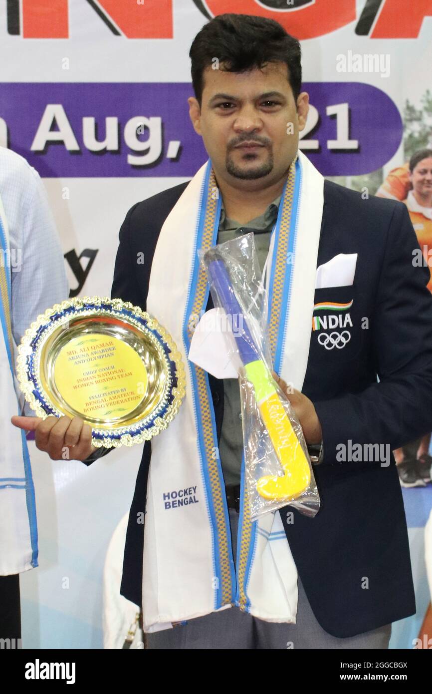 Kolkata, Inde. 29 août 2021. Mohammed Ali Qamar est un boxeur de Kolkata. Il a été le premier Indien à remporter une médaille d'or dans la discipline de la boxe aux Jeux du Commonwealth de 2002, à Manchester. L'Association de hockey du Bengale célèbre la Journée nationale des sports et l'anniversaire du major Dhyan Chand à Kolkata. (Photo de Dipa Chakraborty/Pacific Press) crédit: Pacific Press Media production Corp./Alay Live News Banque D'Images