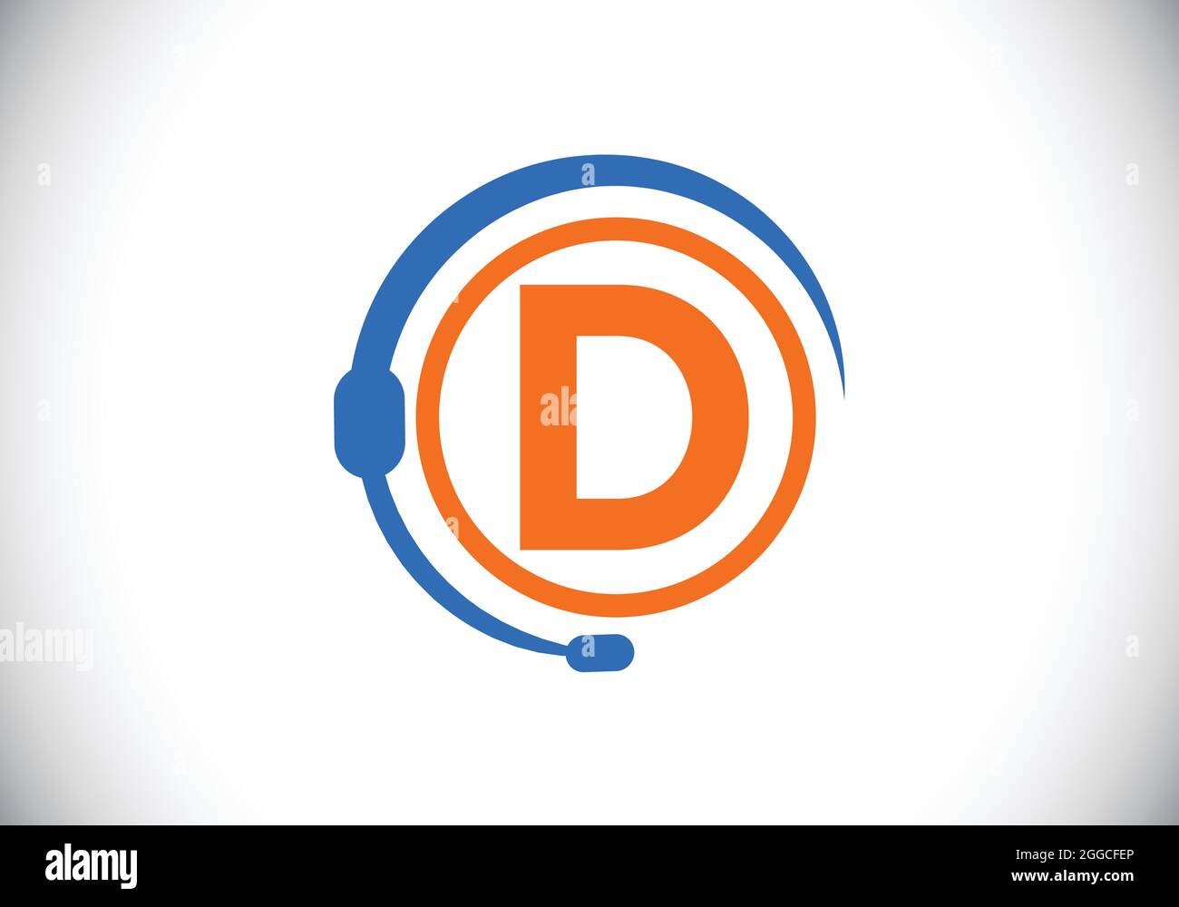 Lettre initiale du monogramme D et service d'assistance avec écouteurs. Logo casque. Assistance téléphonique à la clientèle, aide du centre d'appels. Logo vectoriel moderne Illustration de Vecteur