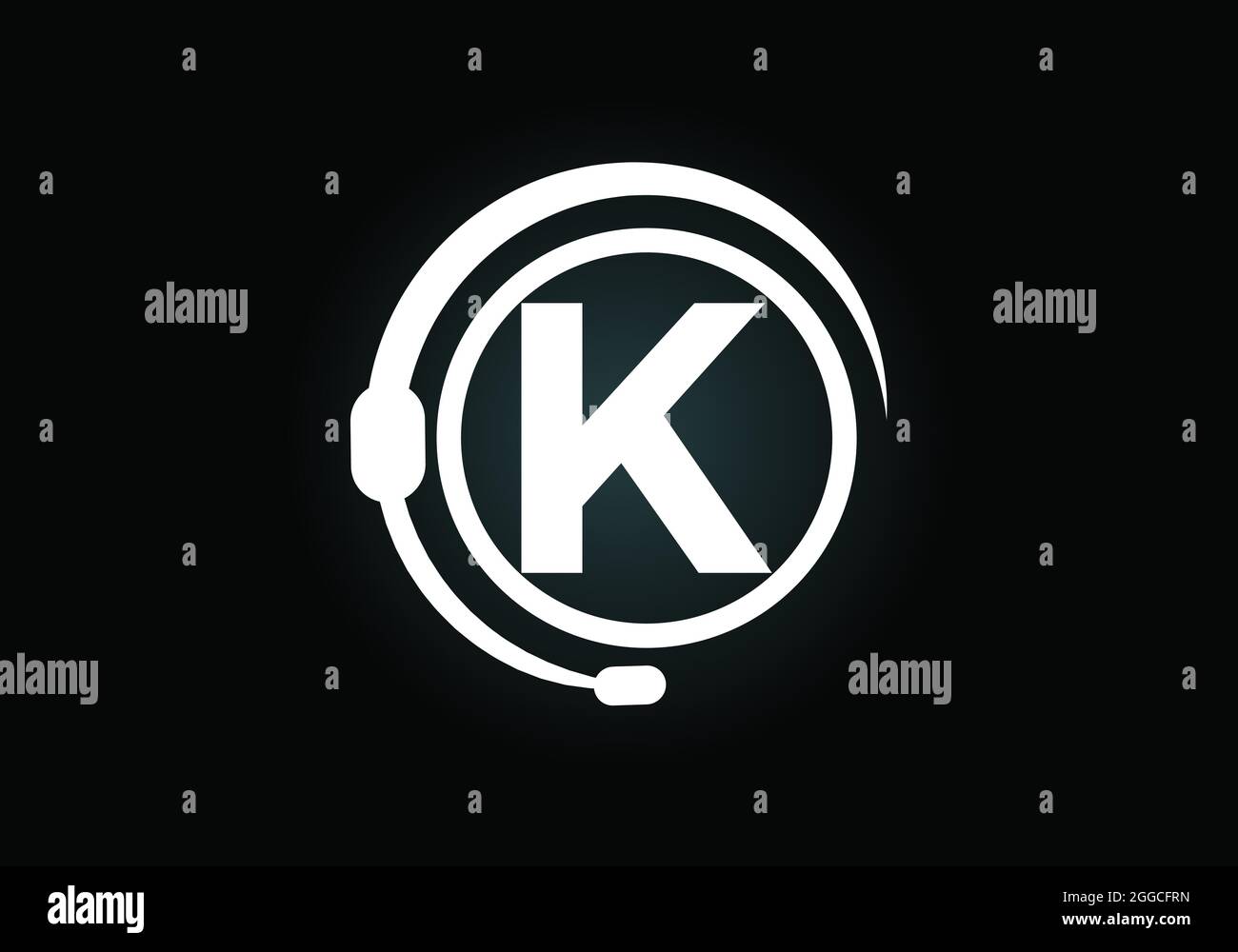 Lettre K initiale du monogramme et service d'assistance avec écouteurs. Logo casque. Assistance téléphonique à la clientèle, aide du centre d'appels. Logo vectoriel moderne Illustration de Vecteur