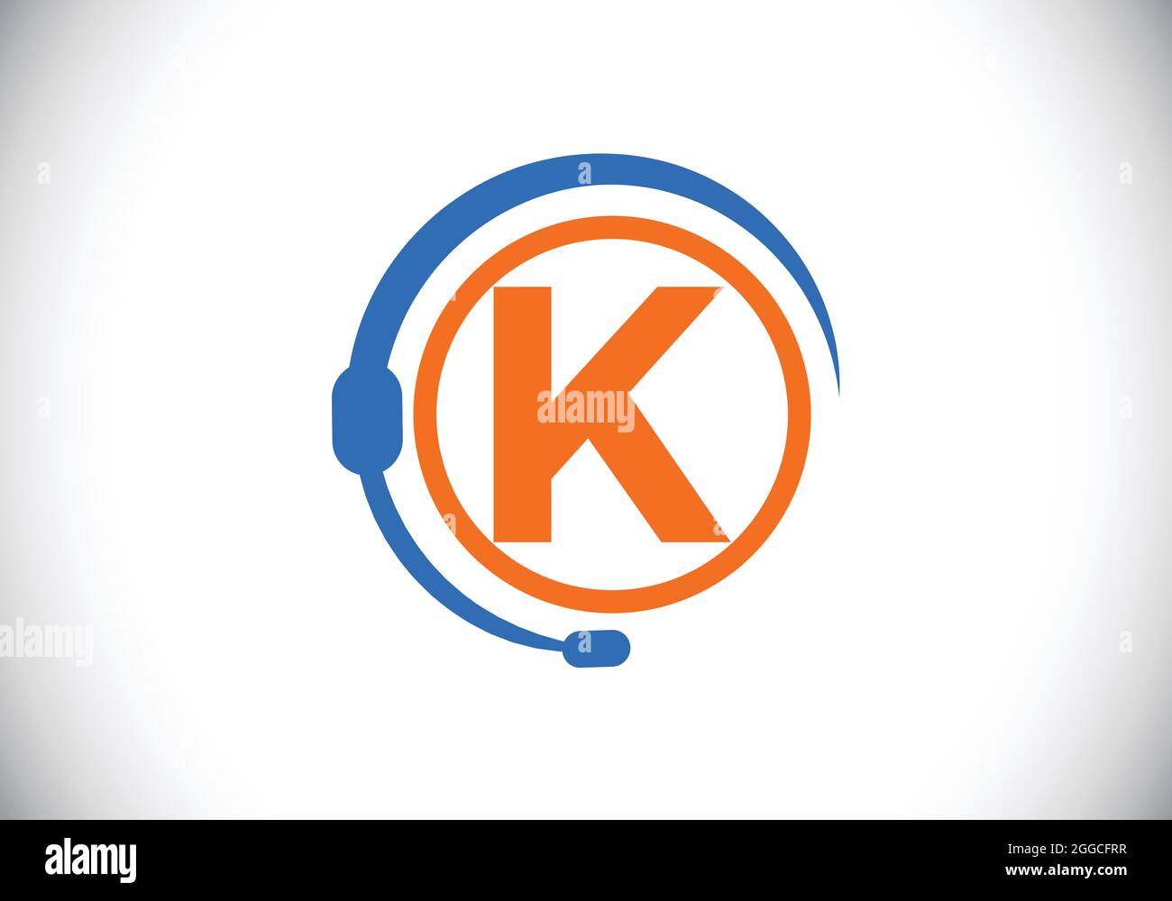 Lettre K initiale du monogramme et service d'assistance avec écouteurs. Logo casque. Assistance téléphonique à la clientèle, aide du centre d'appels. Logo vectoriel moderne Illustration de Vecteur