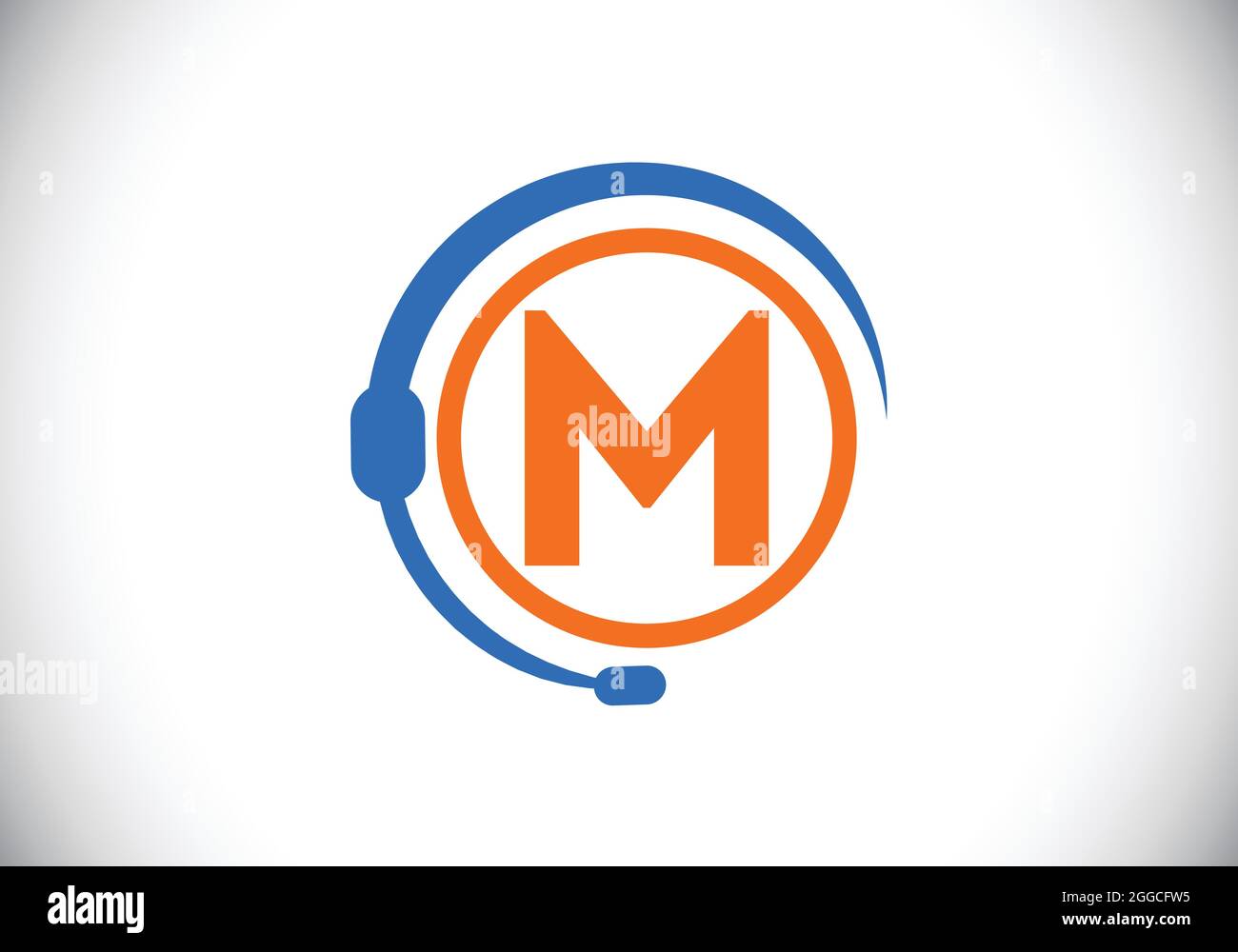 Lettre M monogramme initiale et service d'assistance avec écouteurs. Logo casque. Assistance téléphonique à la clientèle, aide du centre d'appels. Logo vectoriel moderne Illustration de Vecteur