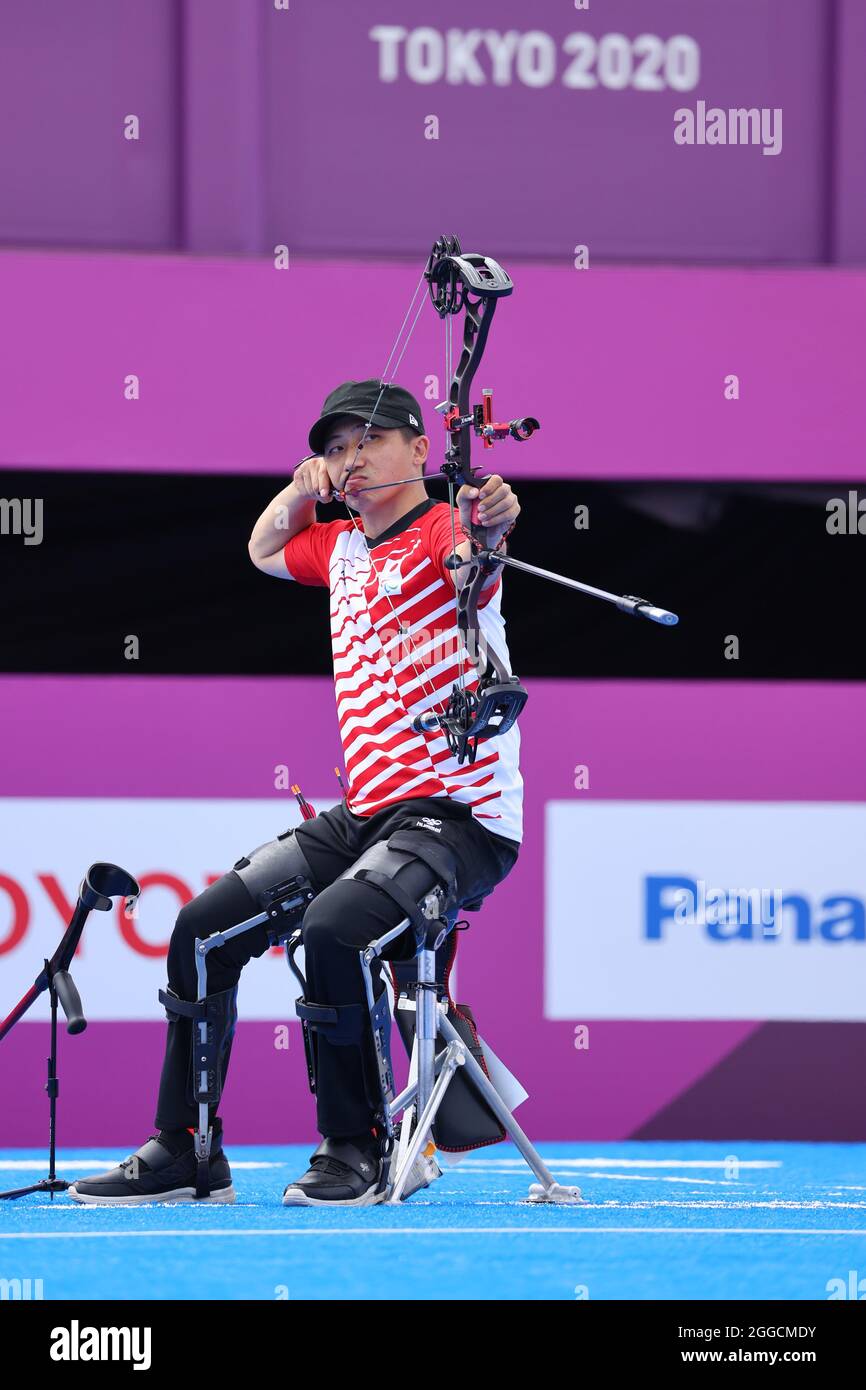 Japon. 31 août 2021. Tokyo, Japon. 31 août 2021. Rion Miyamoto (JPN) tir à l'arc : composé masculin ouvert 1/8 élimination pendant les Jeux paralympiques de Tokyo 2020 au champ de tir à l'arc du parc Yumenoshima à Tokyo, Japon . Credit: Yohei Osada/AFLO SPORT/Alay Live News Banque D'Images