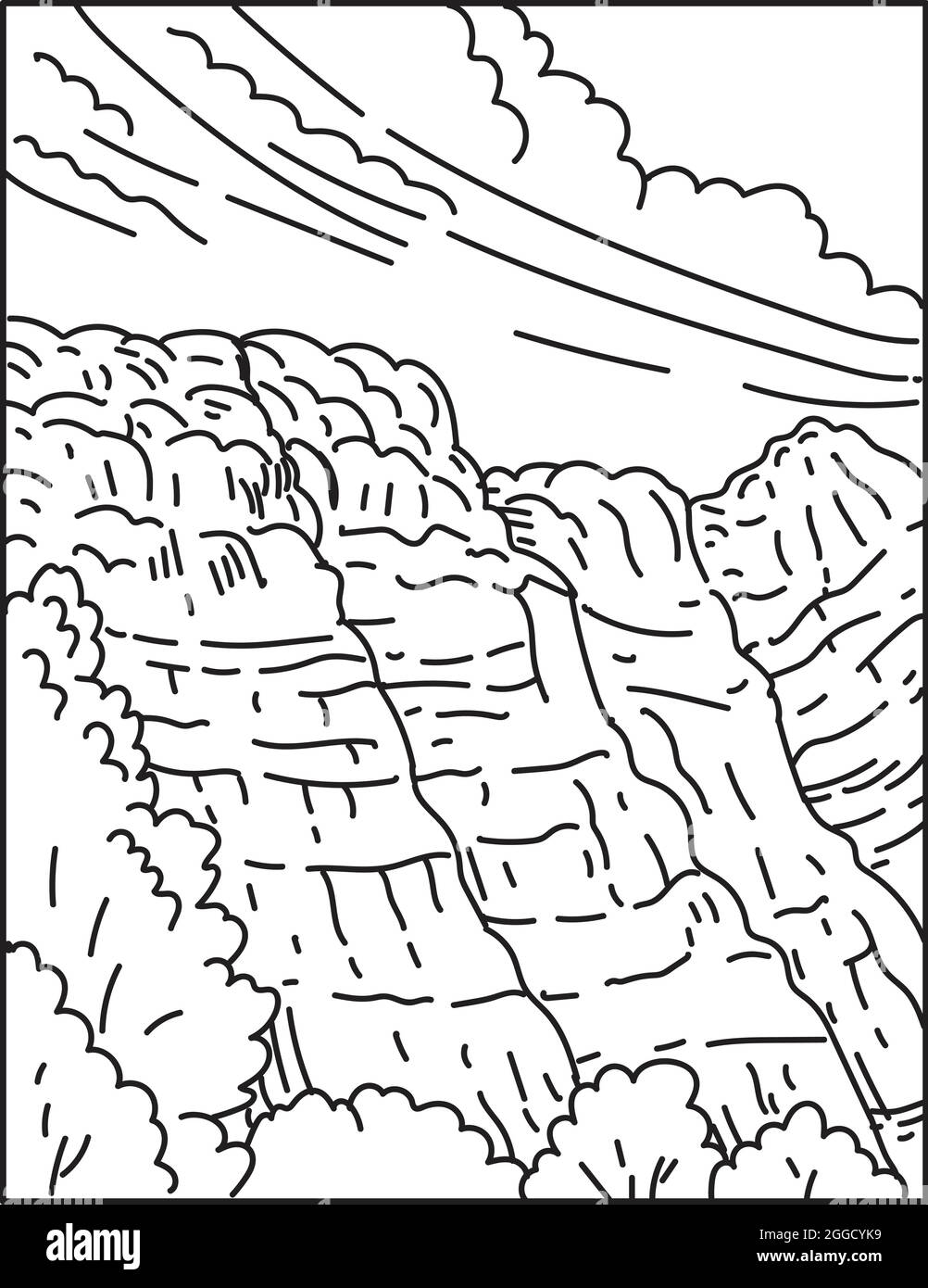 Illustration monoligne du monument national Vermilion Cliffs dans le nord du comté de Coconino, Arizona États-Unis, dans un style rétro noir et blanc monoline Illustration de Vecteur