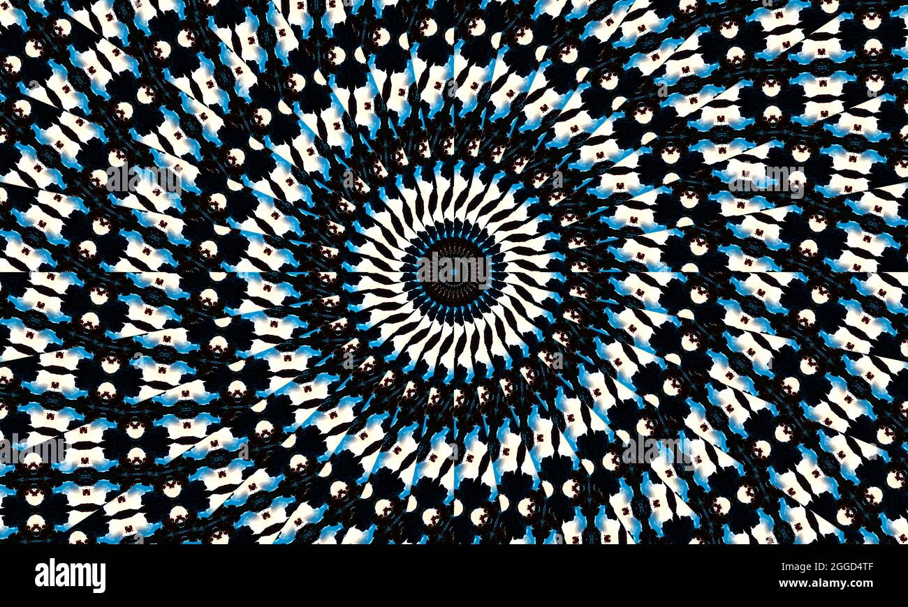 Spirale beige sur kaléidoscope bleu. Chemise Batik beige. Arrière-plan de  la matrice de cravate tourbillonnelle. Kaléidoscope psychédélique hippie.  Robe couleur à motif coeurs. Texture multiple art Photo Stock - Alamy