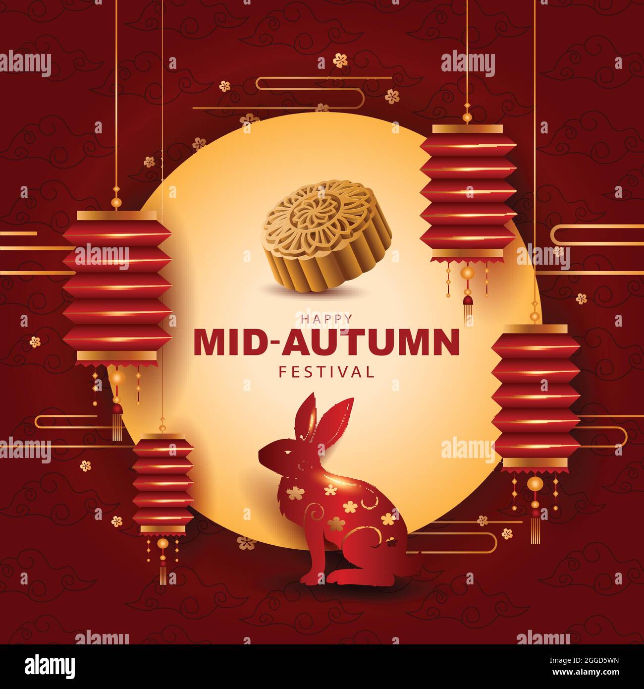 Happy Mid Autumn Festival Illustration de bienvenue dans un design traditionnel d'art chinois, avec lanterne et lune. Illustration de Vecteur