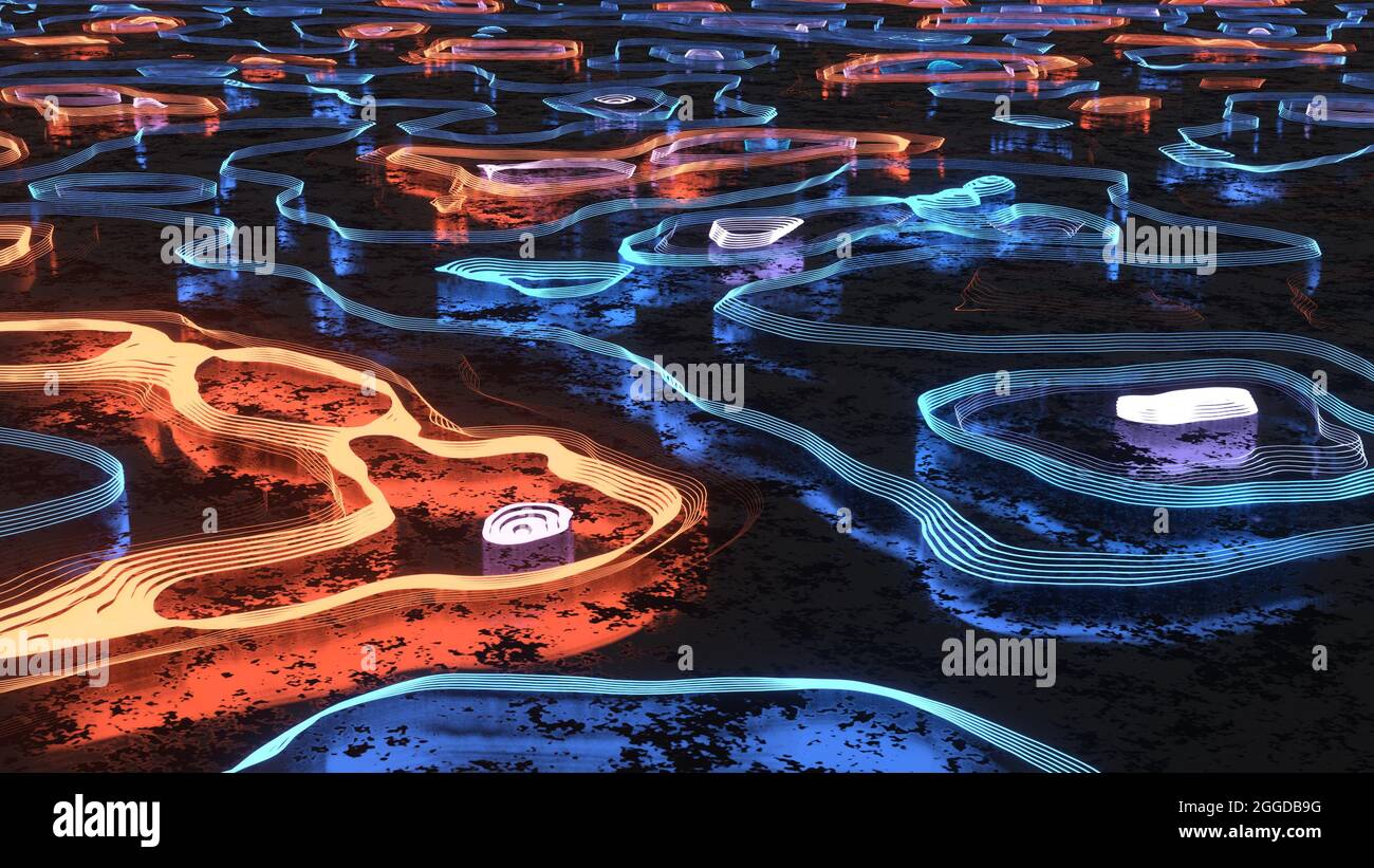 Paysage abstrait lumière d'arrière-plan. Concept de géographie 3D. Image de rendu 3D. Banque D'Images