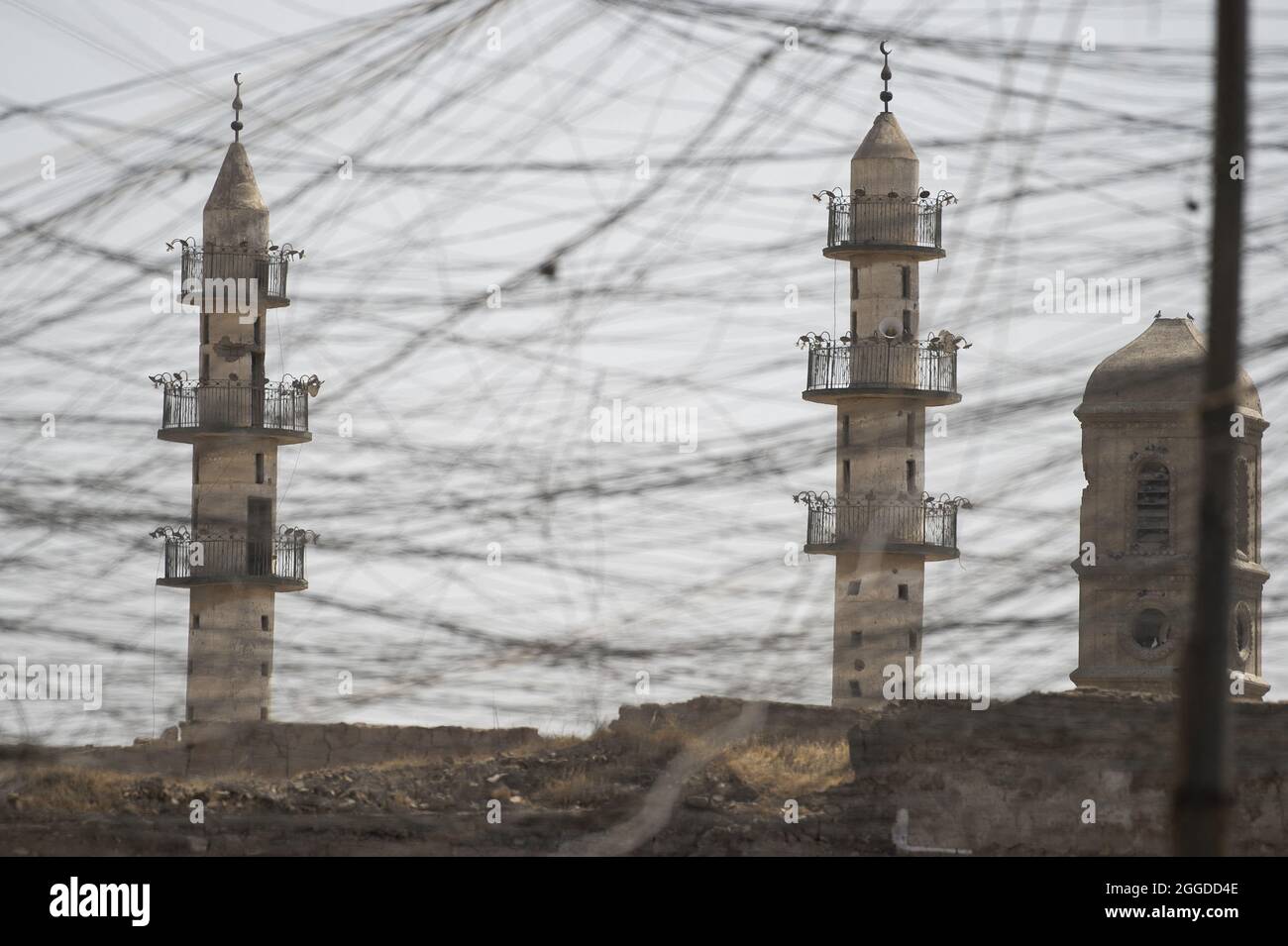 Illustration Minaret dans la deuxième ville irakienne de Mossoul, dans la province de Ninive, au nord du pays, le 29 août 2021. Photo par Eliot Blondt/ABACAPRESS.COM. Banque D'Images