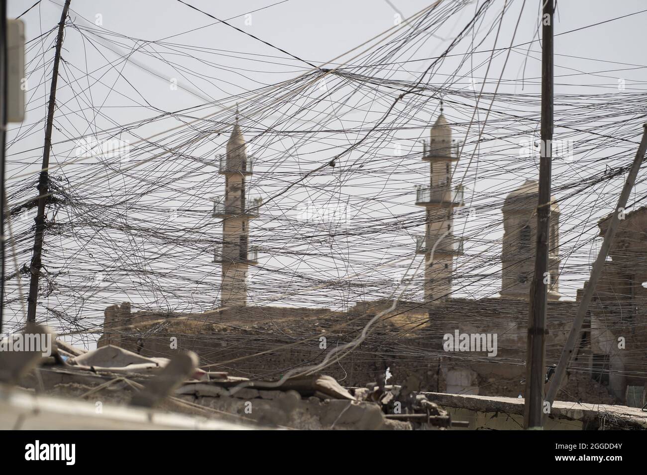 Illustration Minaret dans la deuxième ville irakienne de Mossoul, dans la province de Ninive, au nord du pays, le 29 août 2021. Photo par Eliot Blondt/ABACAPRESS.COM. Banque D'Images