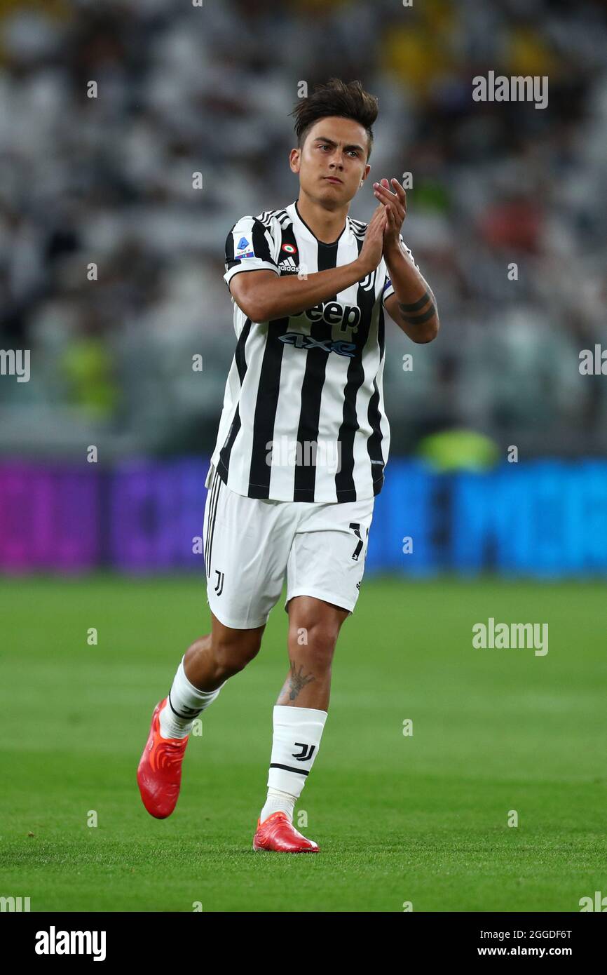 Turin, Italie. 29 août 2021. Paulo Dybala de Juventus FC gestes pendant la série UN match entre Juventus FC et Empoli FC. Banque D'Images