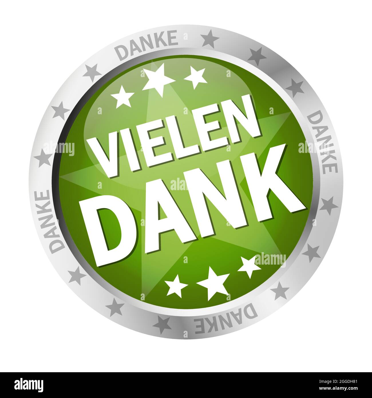 EPS 10 Vector avec bouton rond de couleur avec bannière et texte Merci (en allemand) Illustration de Vecteur