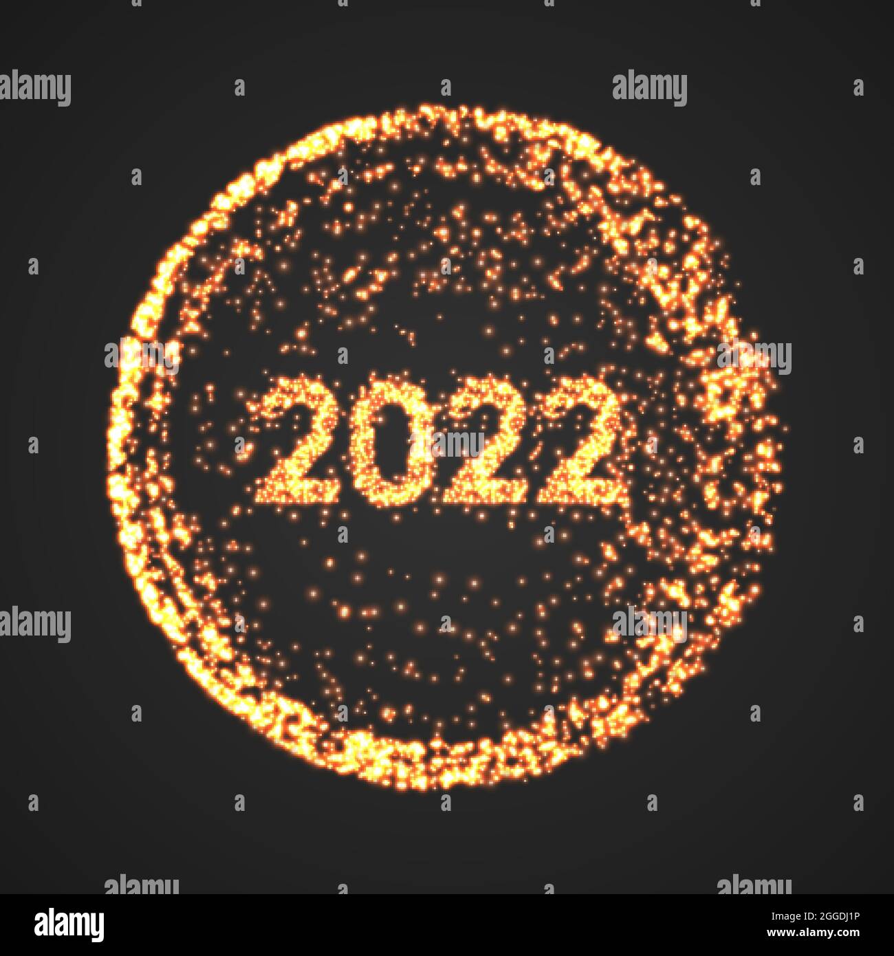 Bonne année 2022. Fond Golden explosion particules. Illustration de Vecteur