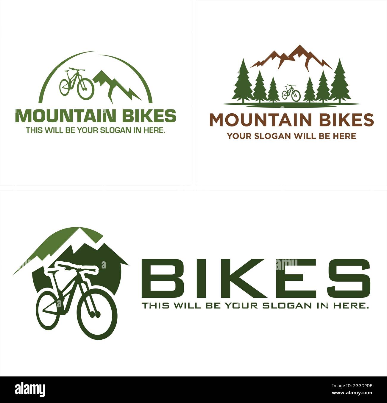 Vélo de sport aventure avec pin de montagne et logo de vélo Illustration de Vecteur