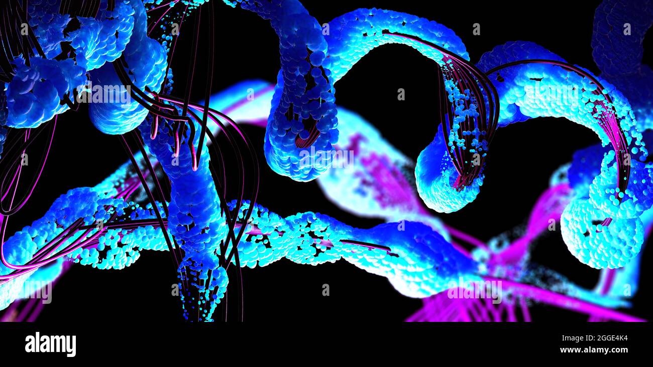 Chaîne d'acides aminés ou de molécules bio appelées protéines - illustration 3d Banque D'Images