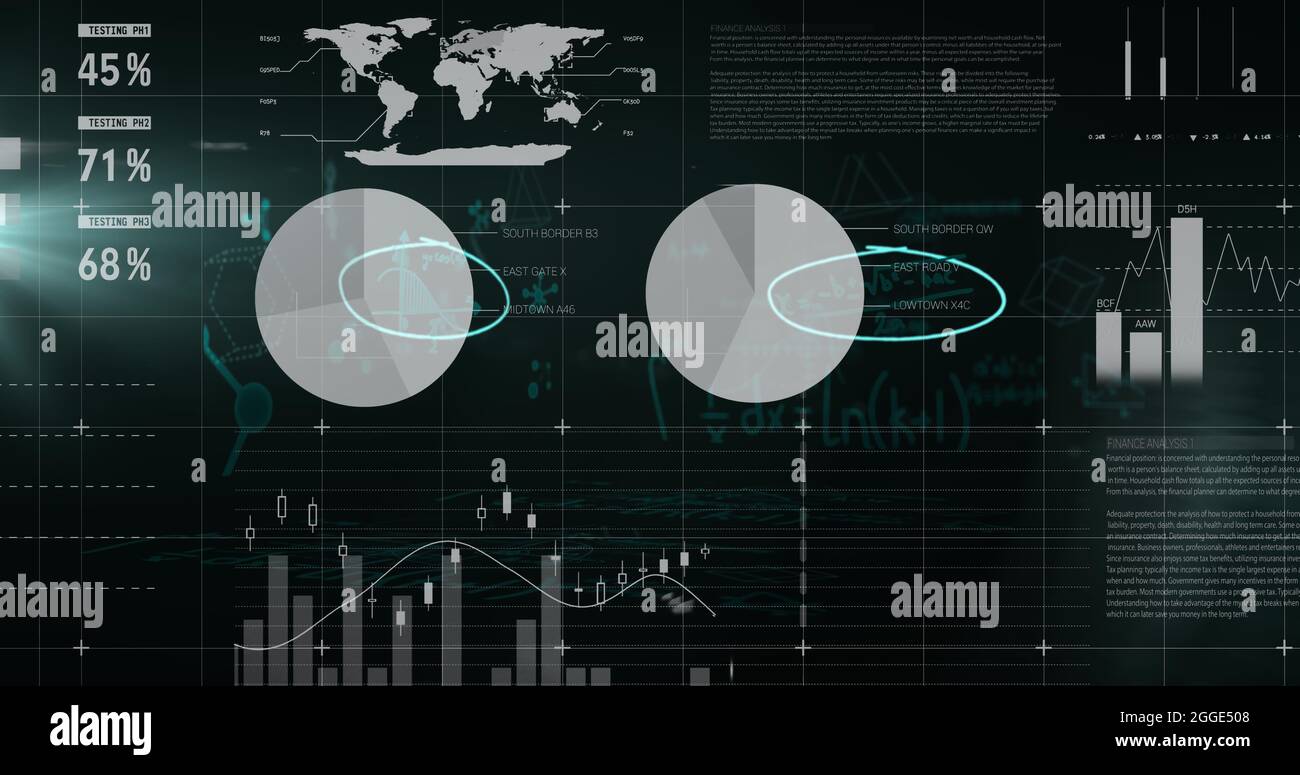 Équations mathématiques flottantes par rapport au traitement des données statistiques sur fond noir Banque D'Images