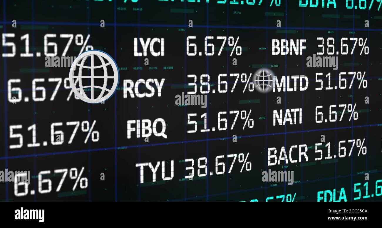 Icône de globe Internet contre le traitement des données boursières Banque D'Images