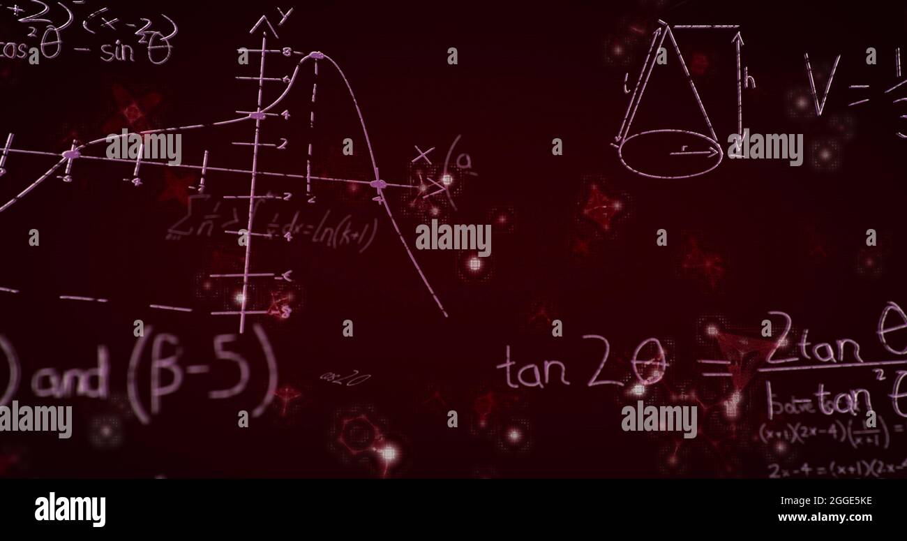 Image de graphiques et de formules mathématiques sur tableau rouge Banque D'Images