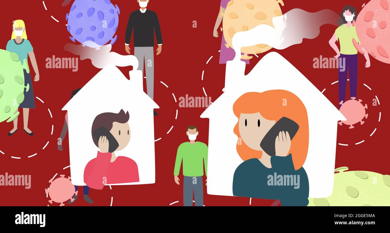 Image de macrocoronavirus covid-19 cellules sur des personnes générées par le numérique Banque D'Images