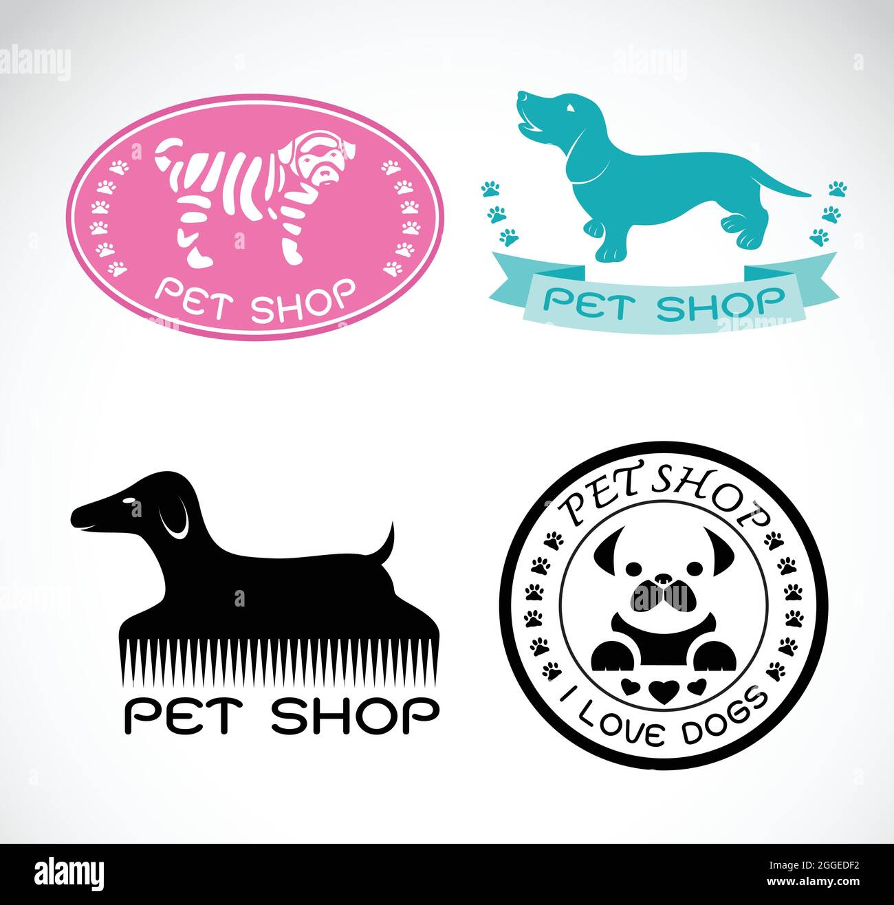 Ensemble de vecteur une étiquette de magasin d'animaux de compagnie sur fond blanc, magasin de chiens. Illustration vectorielle superposée facile à modifier. Animaux de compagnie. Illustration de Vecteur