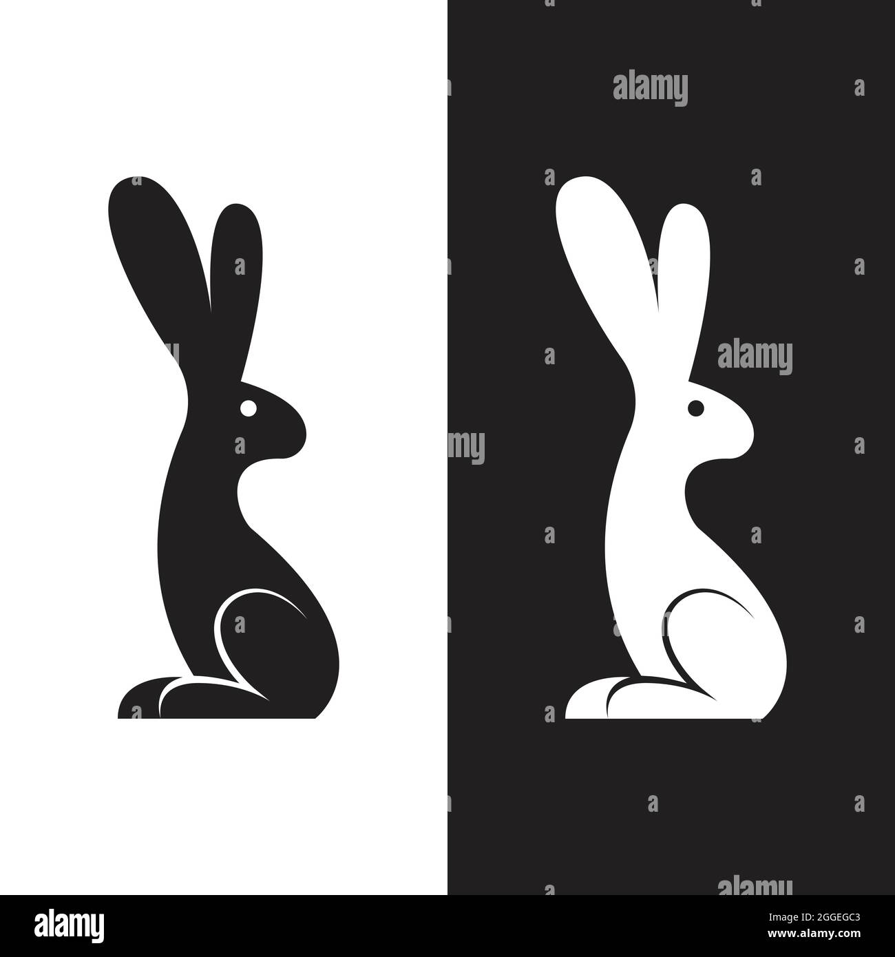Image vectorielle d'un dessin de lapin sur fond blanc et noir, logo, symbole. Illustration vectorielle superposée facile à modifier. Animaux sauvages. Illustration de Vecteur