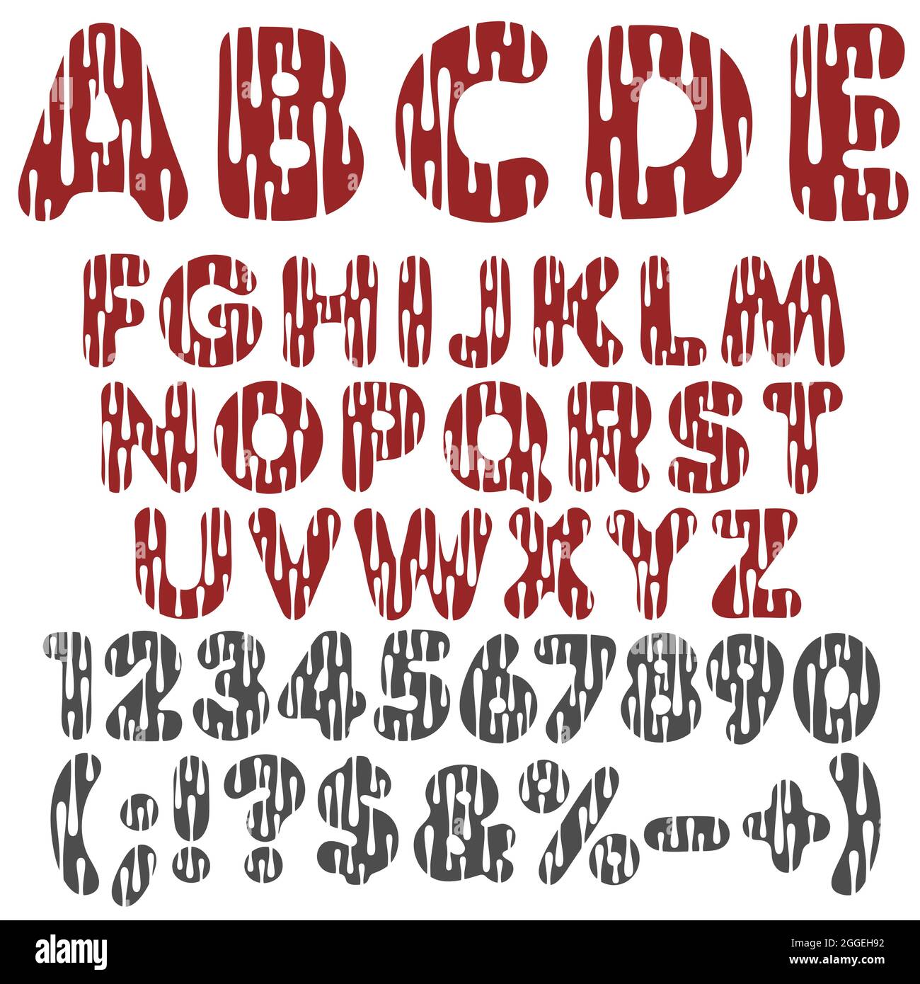 Alphabet, lettres, chiffres et signes avec gouttes. Objets vectoriels isolés sur fond blanc. Illustration de Vecteur