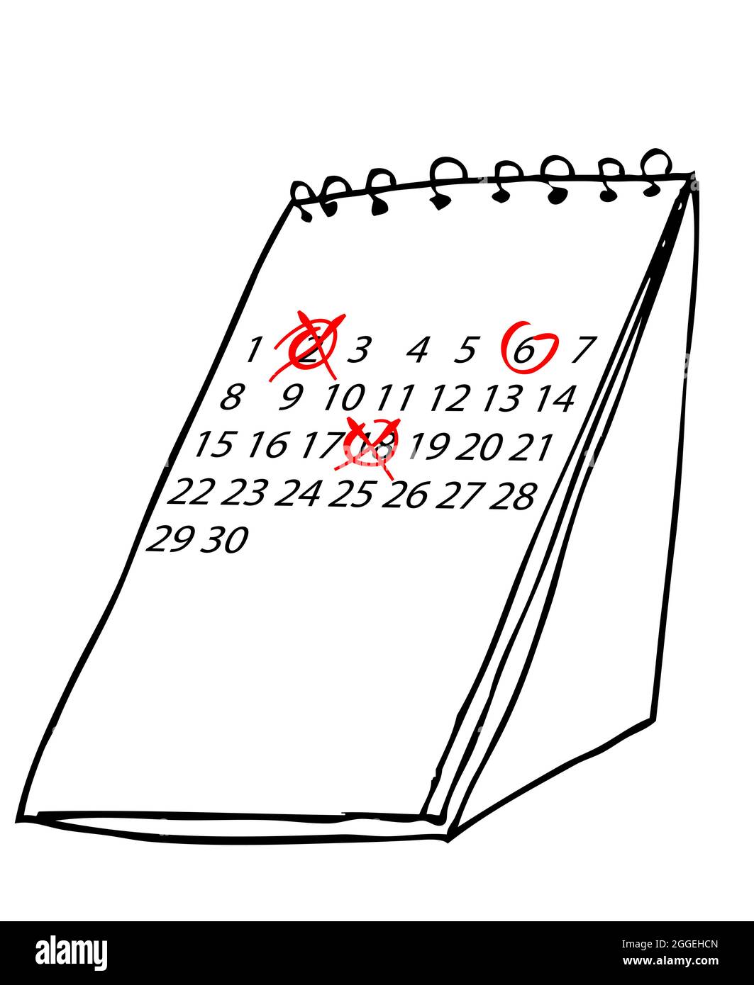 Dessin vectoriel à la main croquis du calendrier de bureau avec marquage rouge, illustration pour replanifier ou retarder un rendez-vous Illustration de Vecteur