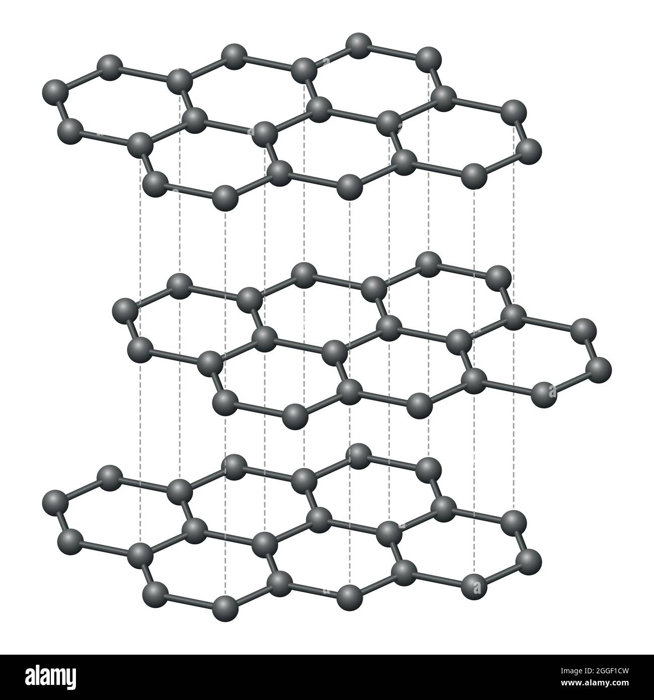 Couches de graphite, schéma tridimensionnel. Forme cristalline d'atomes de carbone, disposés de façon hexagonale, formant des couches de treillis plates en nid d'abeille. Banque D'Images