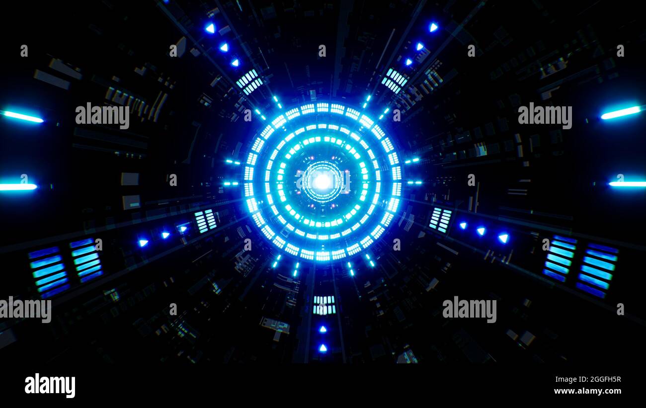 Fond bleu de tunnel de science-fiction Banque D'Images