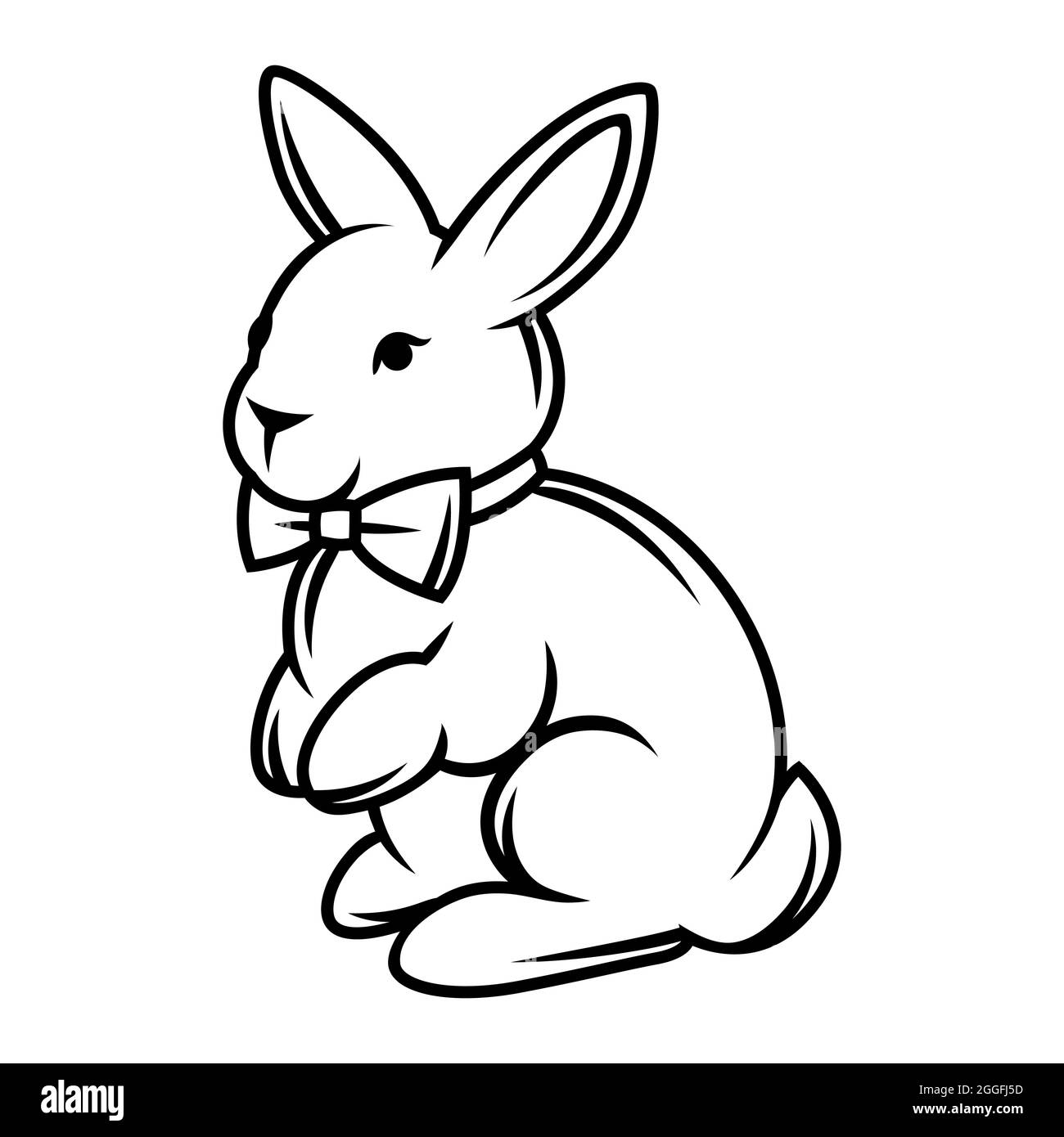 Illustration d'un lapin avec noeud papillon. Image stylisée en noir et  blanc Image Vectorielle Stock - Alamy