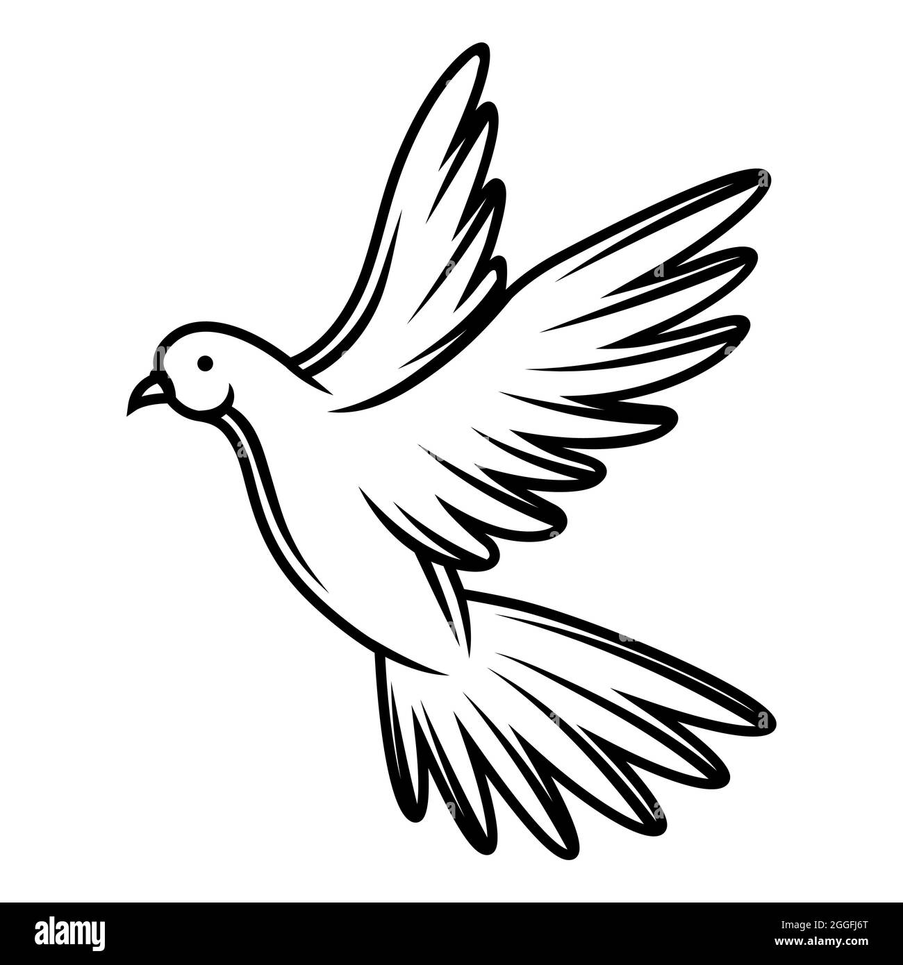 Illustration de la colombe volante. Image stylisée en noir et blanc. Illustration de Vecteur