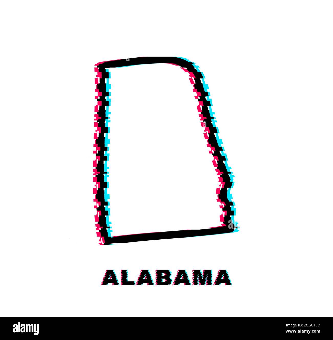 Carte Glitch de l'État d'Alabama États-Unis d'Amérique, Alabama Outline. Contour bleu brillant. Illustration vectorielle. Illustration de Vecteur