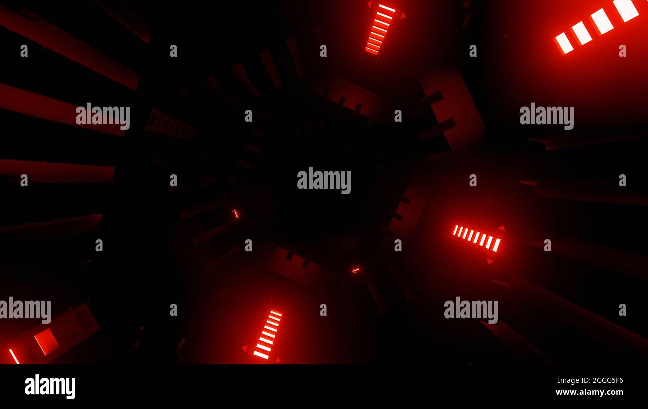 Illustration graphique abstraite tunnel d'énergie en boucle avec éclairage rouge cinématographique dans l'espace Banque D'Images