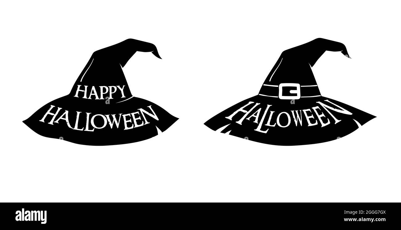Halloween, illustration isolée en noir et blanc avec typographie Illustration de Vecteur