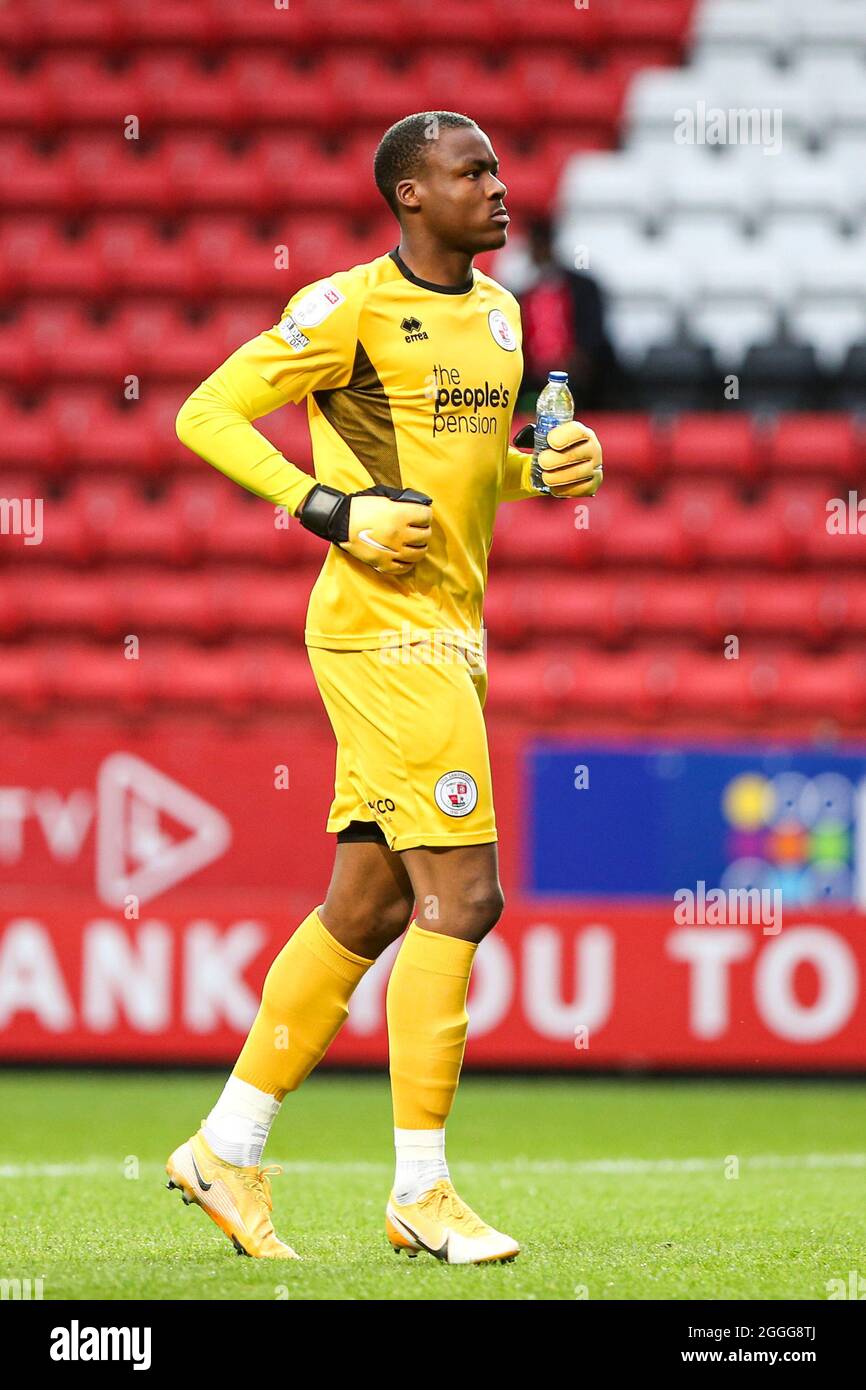 LONDRES, ROYAUME-UNI. 31 AOÛT. Blondy Noukeu de Crawley Town lors du match de Trophée EFL entre Charlton Athletic et Crawley Town à The Valley, Londres, le mardi 31 août 2021. (Crédit : Tom West | crédit : MI News & Sport /Alay Live News Banque D'Images