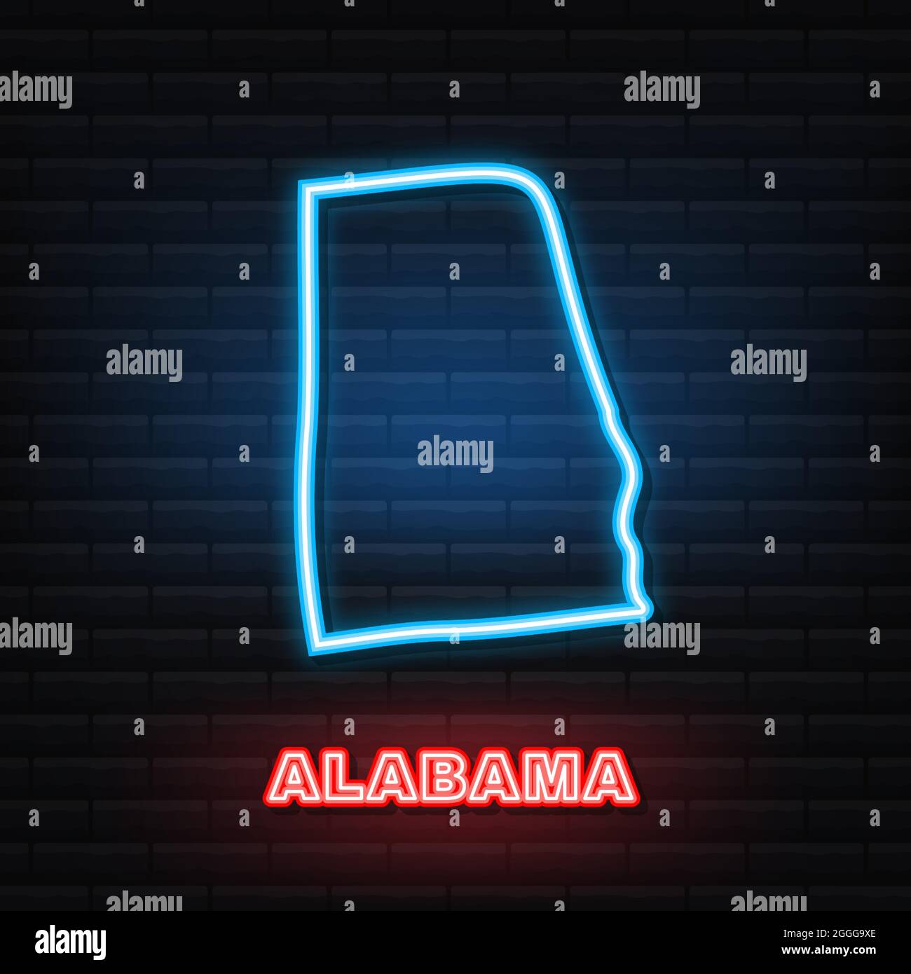 Neon Map of Alabama State États-Unis d'Amérique, Alabama Outline. Contour bleu brillant. Illustration vectorielle. Illustration de Vecteur
