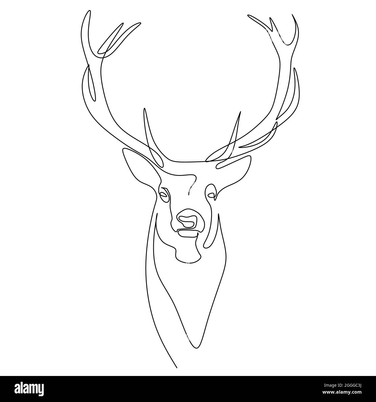 tête de renne avec magnifique corne de bois. Illustration vectorielle de dessin d'art à une seule ligne continue. Illustration de Vecteur