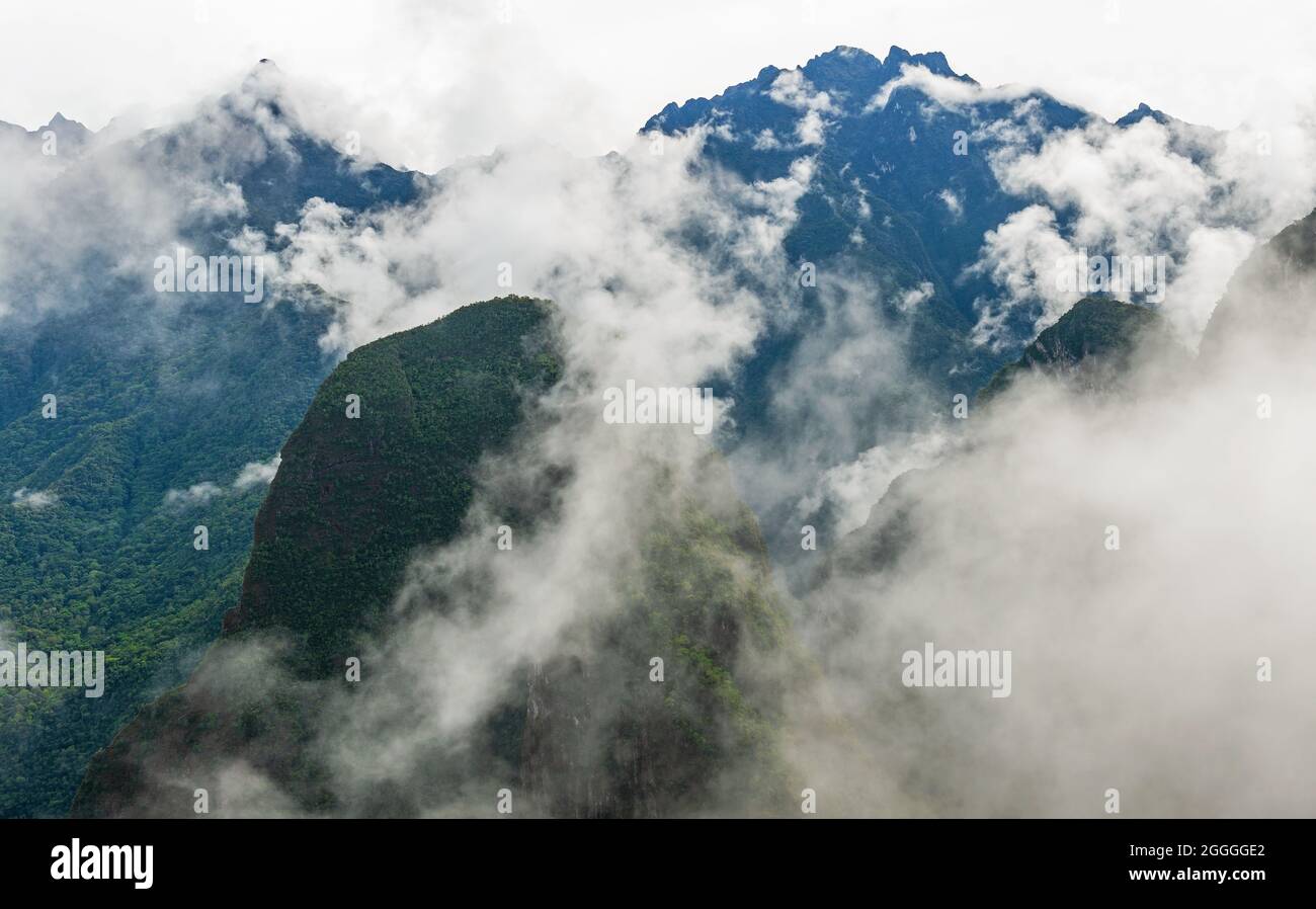 Paysage de la forêt nuageuse, Machu Picchu, Pérou. Banque D'Images