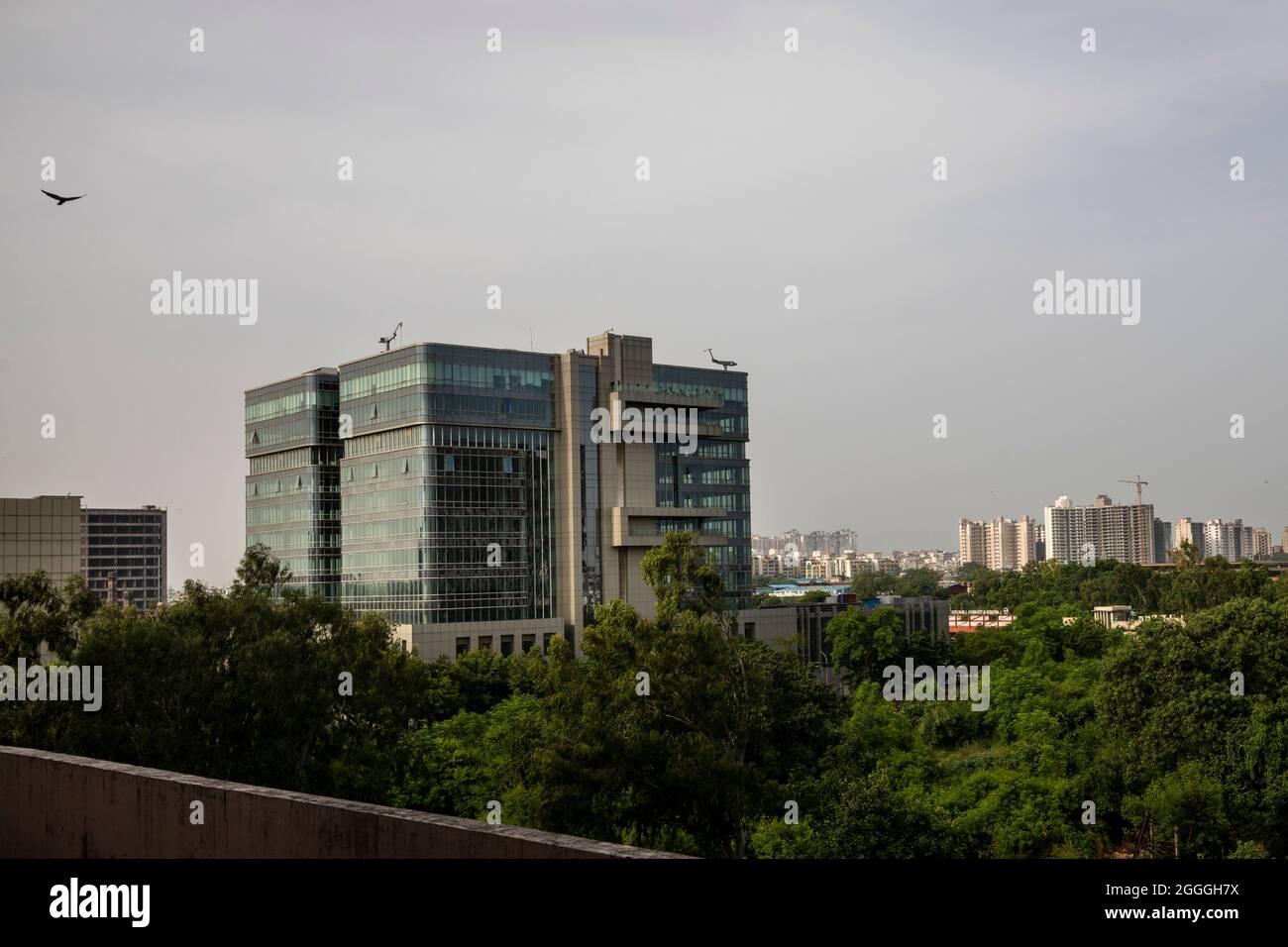 Vue sur un bâtiment d'entreprise moderne dans la région de la RCN à Delhi. Banque D'Images