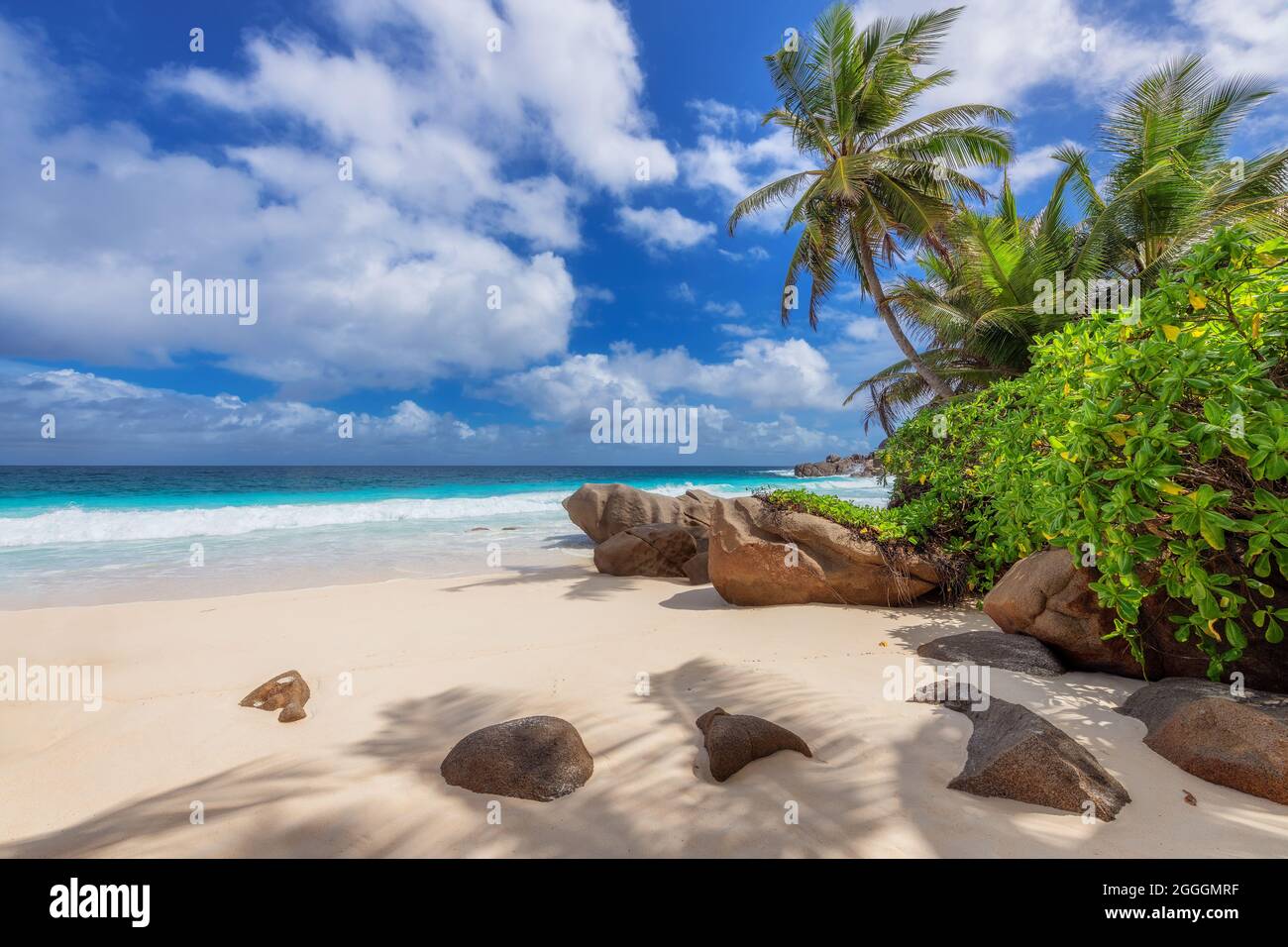 Belle plage exotique aux Seychelles Banque D'Images