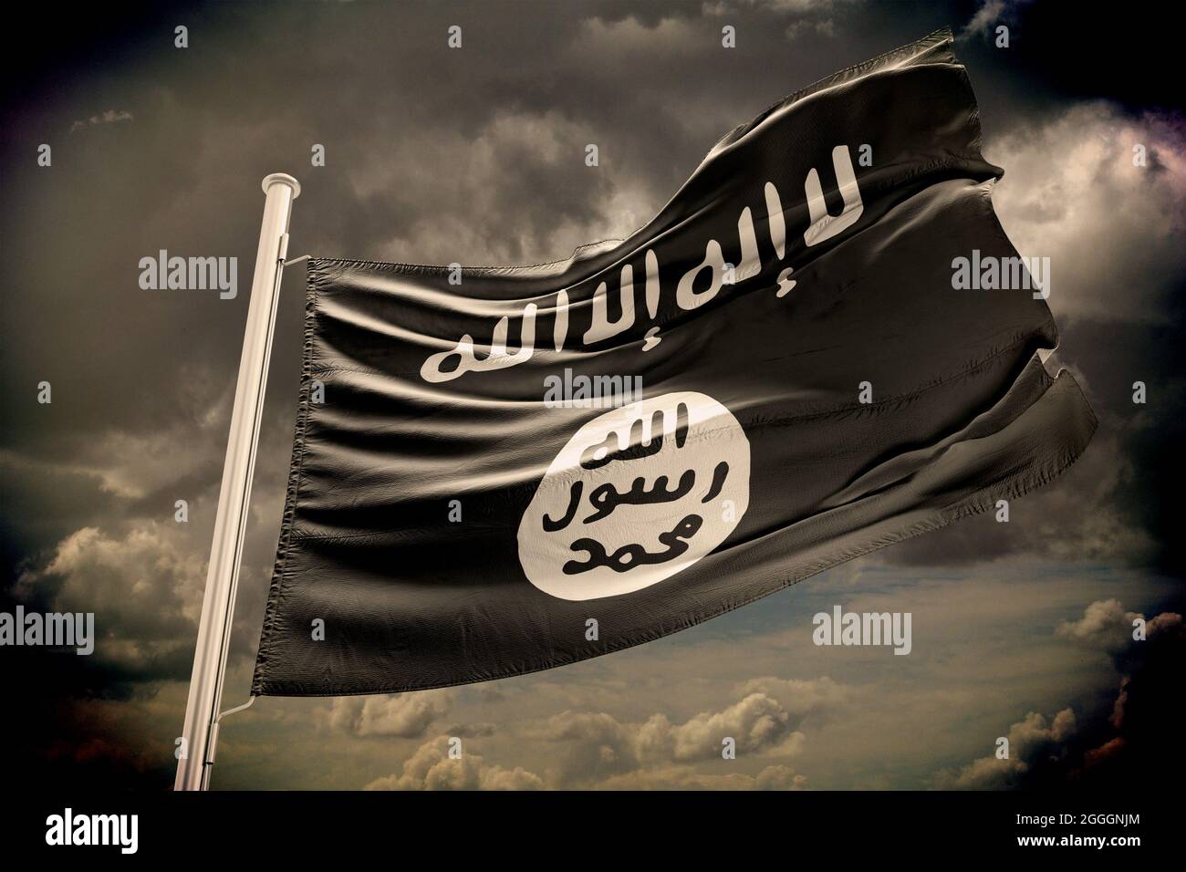 (Etat islamique, EI, EI, Daesh)l'Etat islamique d'Irak et du Levant, également connu sous le nom de drapeau de l'Etat islamique d'Irak et de Syrie (EI).drapeau jihadiste Banque D'Images