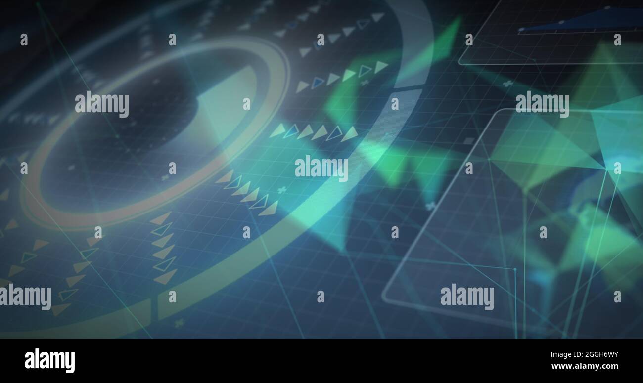 Image du réseau de connexions sur l'analyse de l'oscilloscope et le traitement des données sur les écrans Banque D'Images