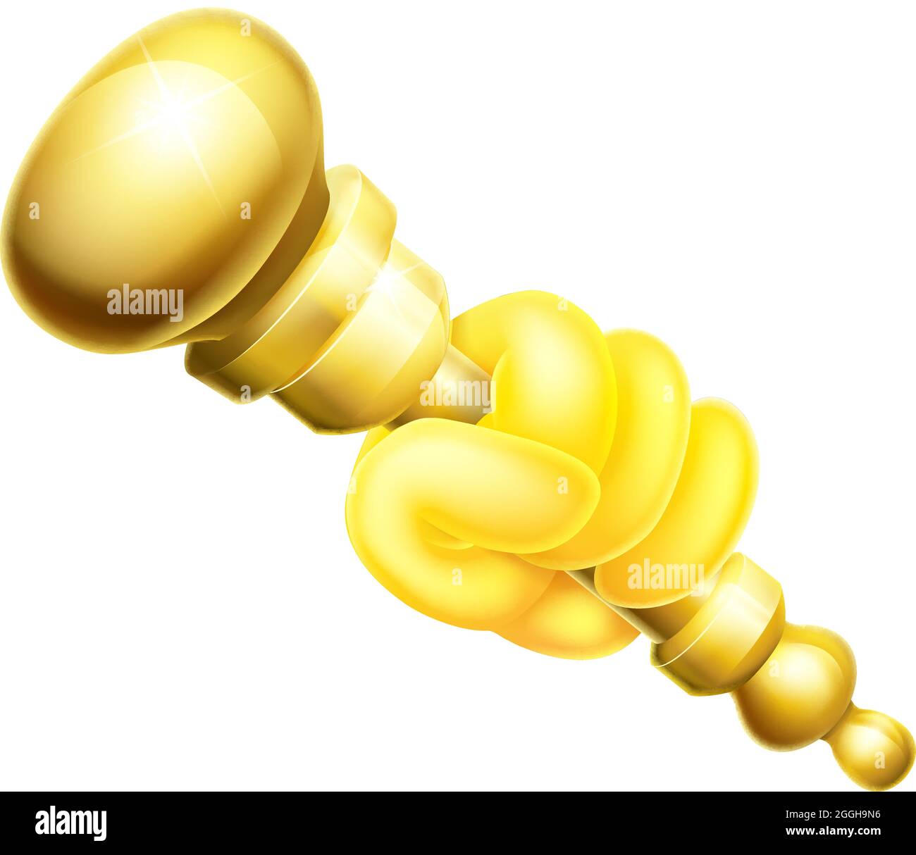 Main tenant une icône représentant un Scepter royal en forme de dessin animé doré Illustration de Vecteur