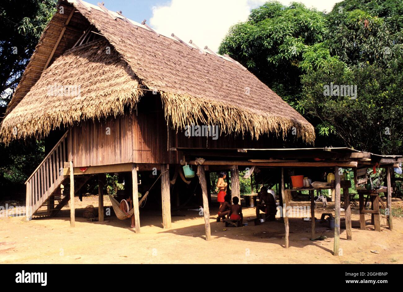GUYANE FRANÇAISE. VILLAGE INDIEN DE WAYANA (RIVIÈRE MARONI) Banque D'Images