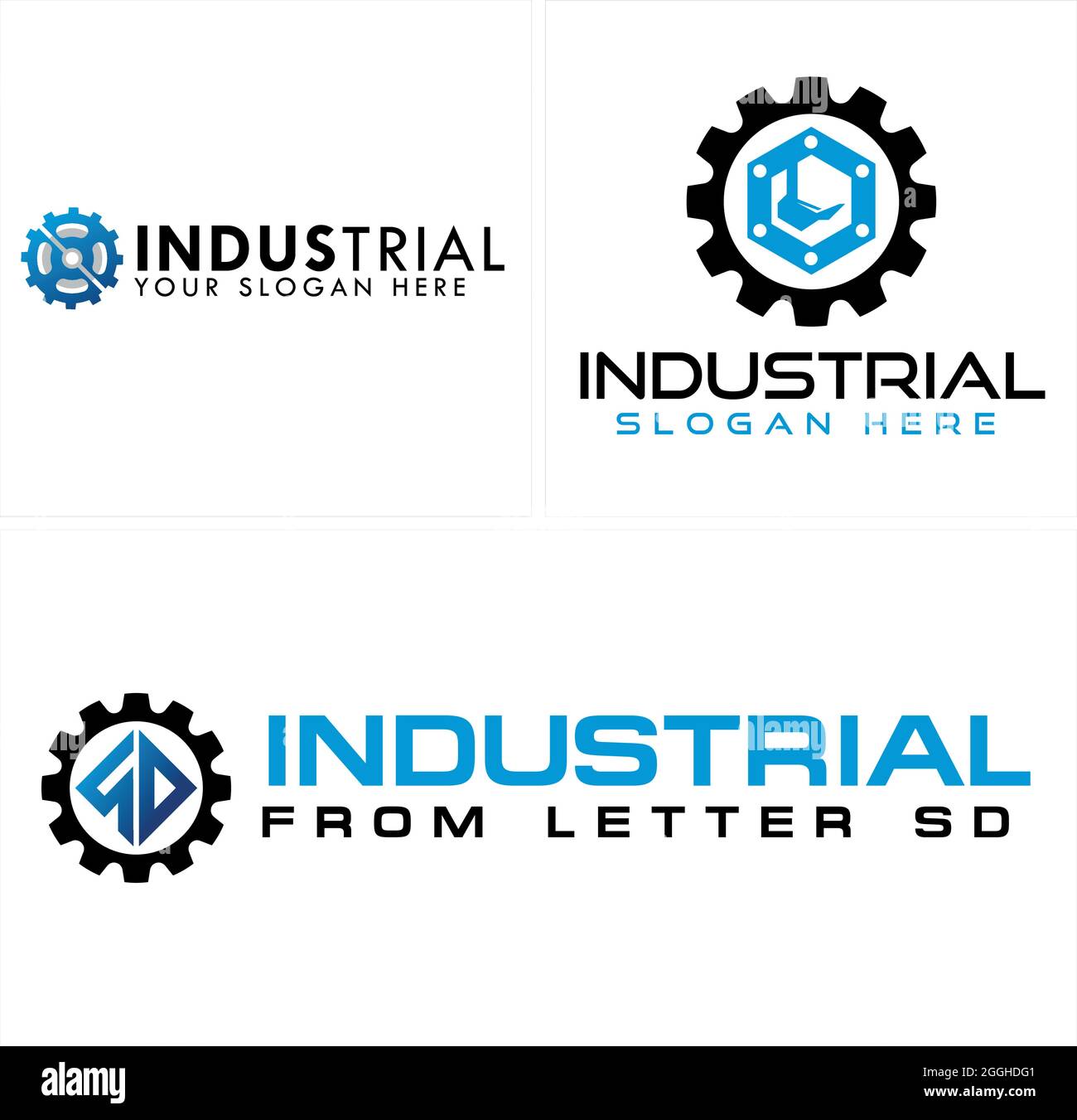 Mécanisme industriel avec logo Gear initial Illustration de Vecteur